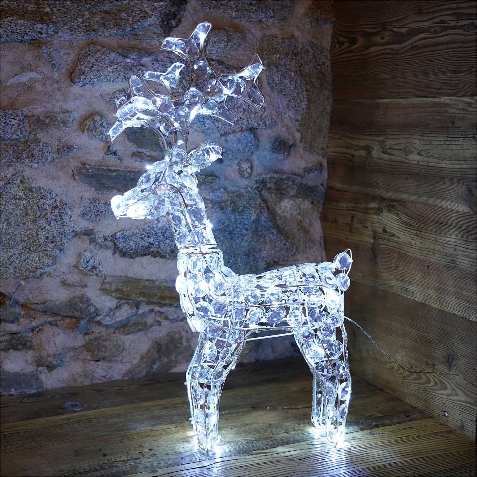 Decorazione natalizia "Renna in Piedi" con cristalli 80 led da esterno h 66 cm - 2