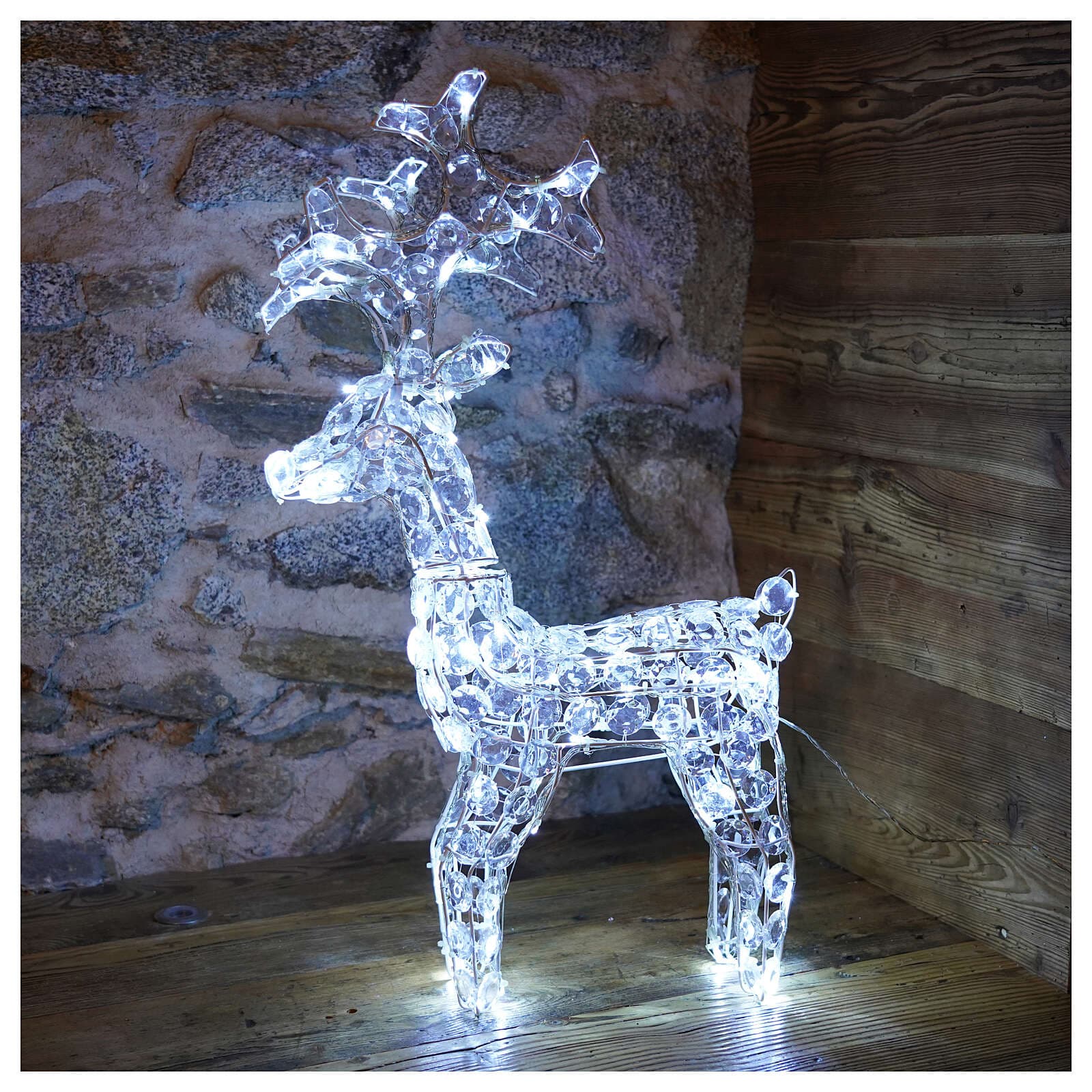 Decorazione natalizia "Renna in Piedi" con cristalli 80 led da esterno h 66 cm - 2