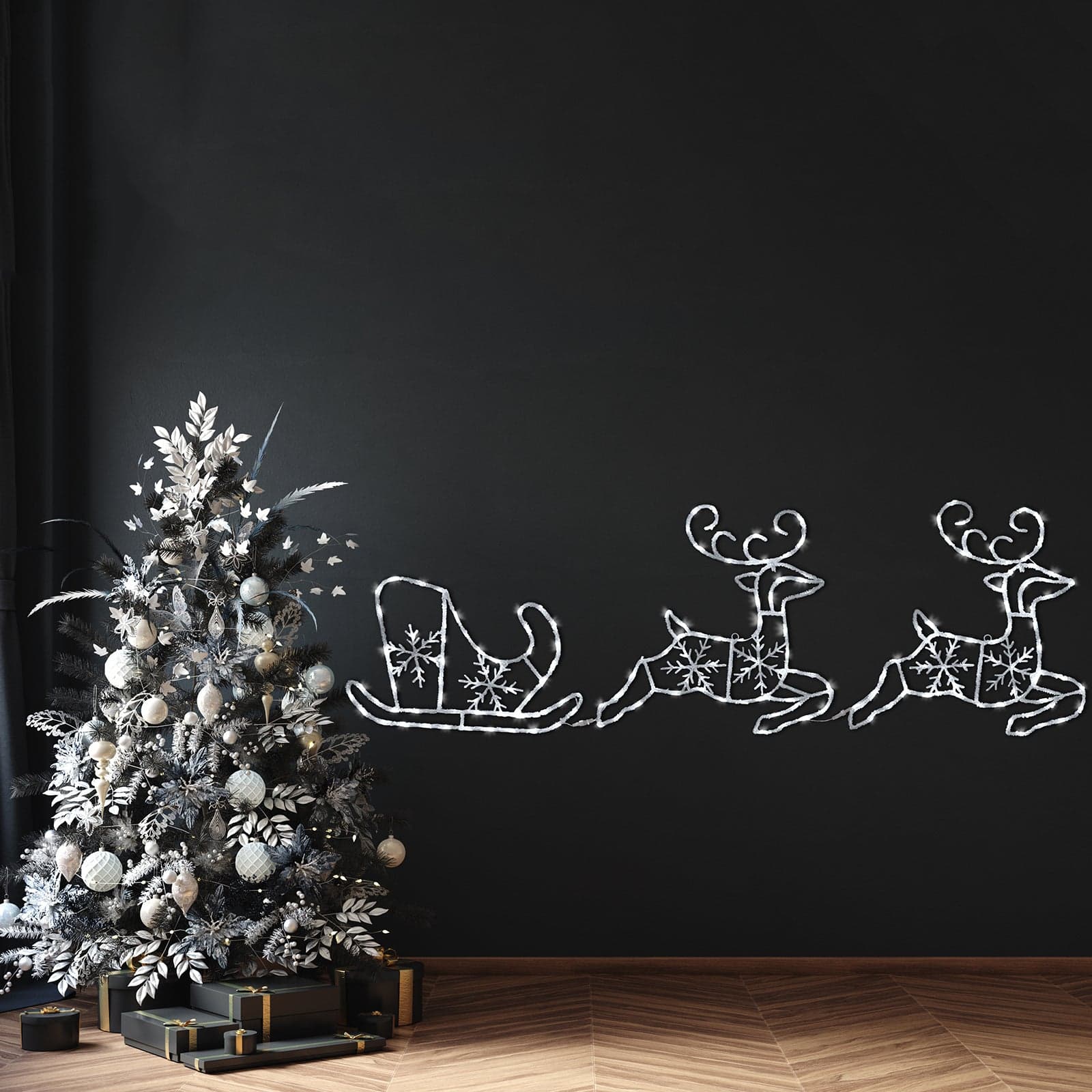 Figura luminosa 2 renne con slitta led decorazione natalizia per esterno - 5