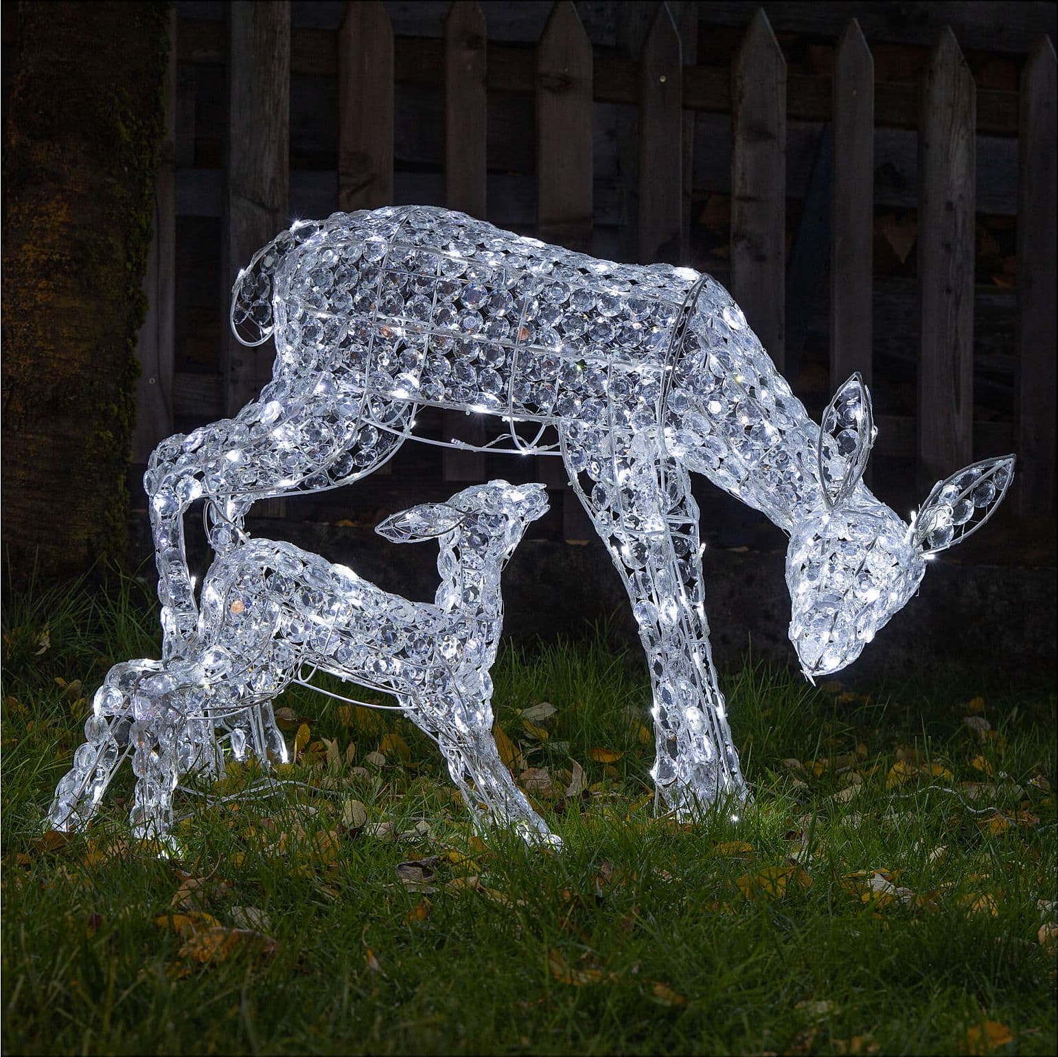 Decorazione natalizia "Renna e cucciolo" con cristalli 230 led da esterno h 72 cm - 2