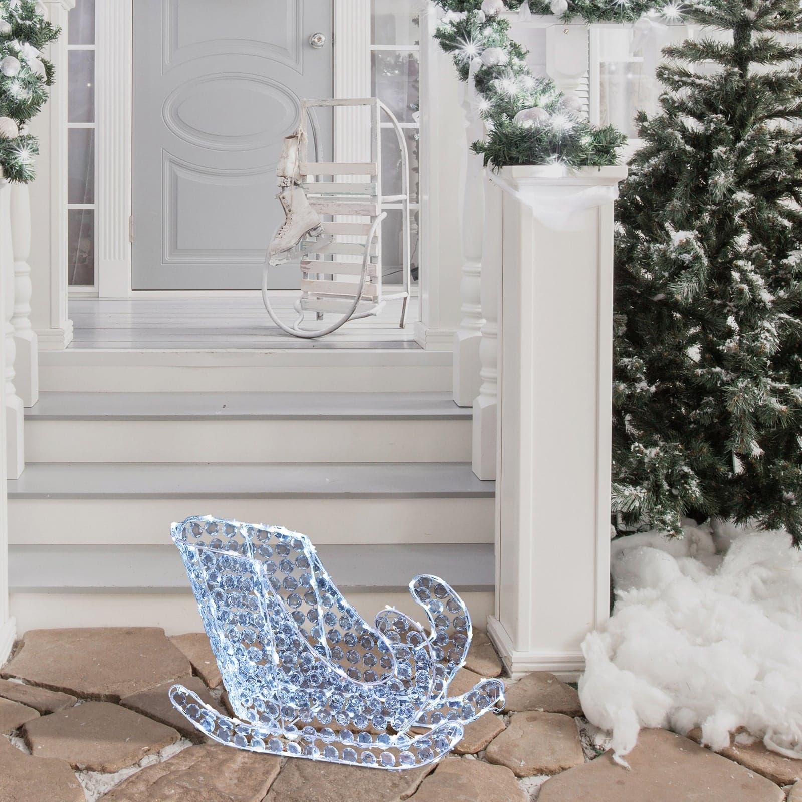 Slitta luminosa a led da esterno luce fredda h 40 con cristalli decorazione natalizia per balcone - 2