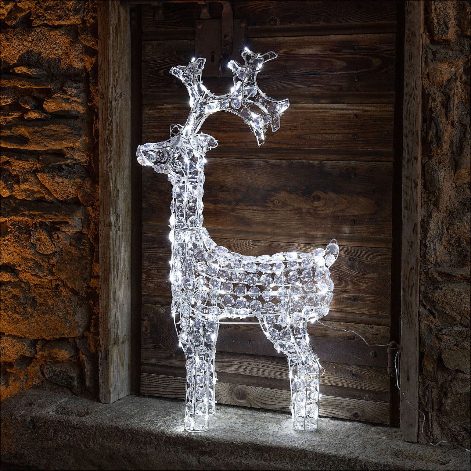 Decorazione natalizia "Renna in Piedi" con cristalli e 150 led da esterno h 92 cm - 2