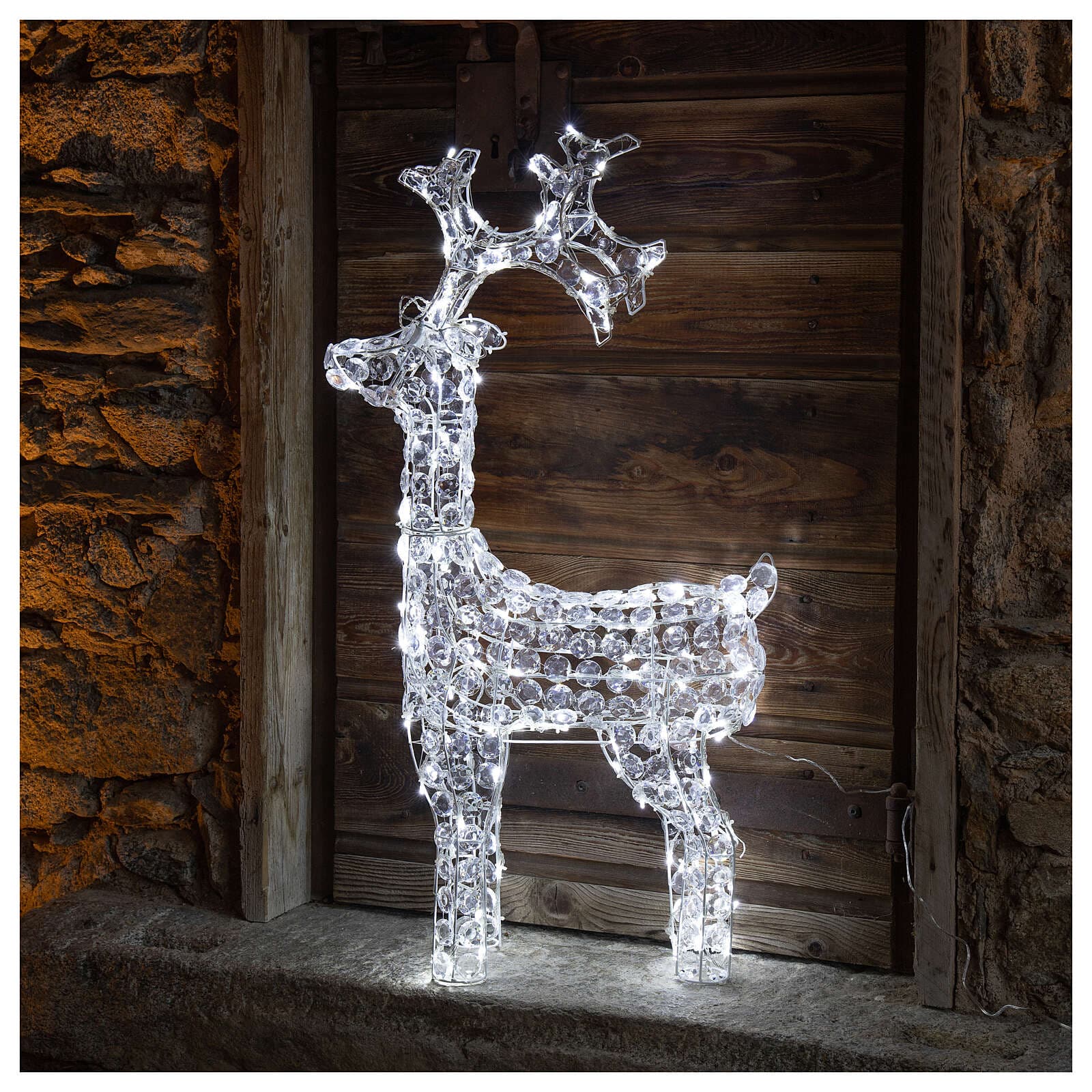 Decorazione natalizia "Renna in Piedi" con cristalli e 150 led da esterno h 92 cm - 2