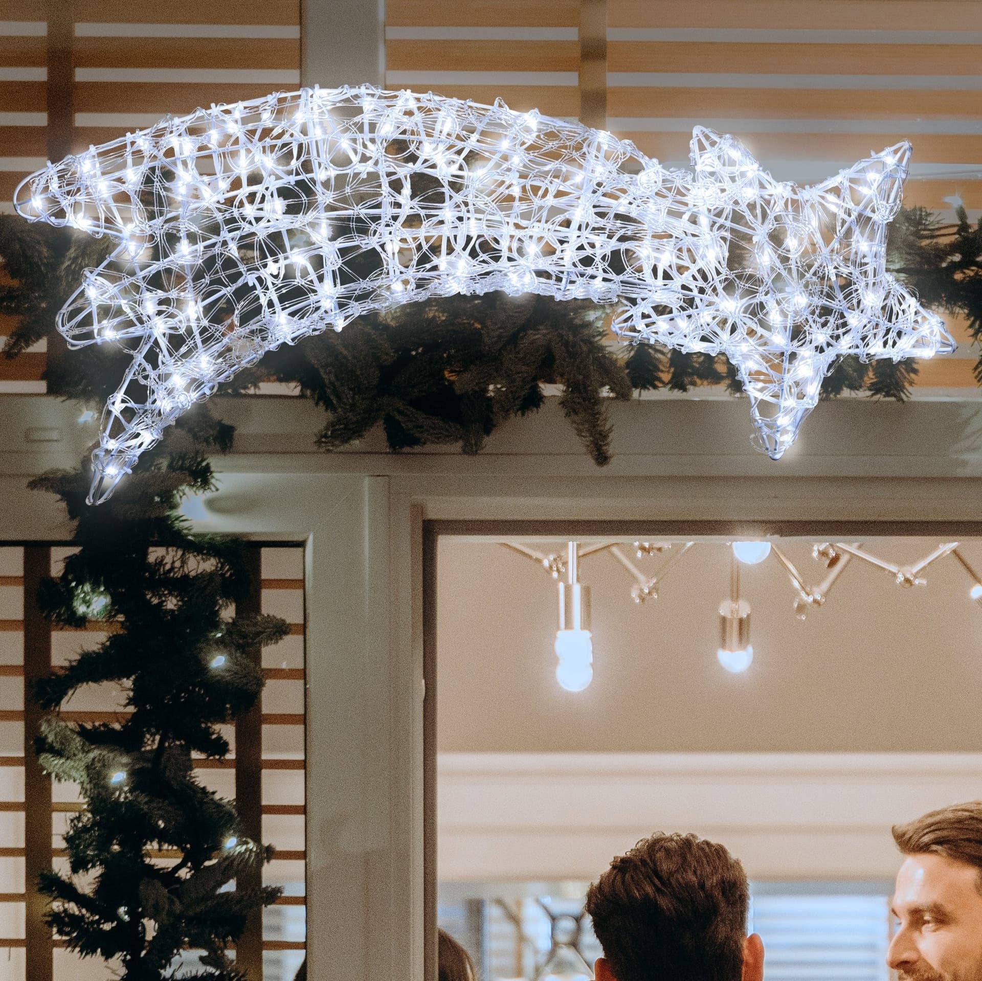 Stella cometa 75 cm 2D, con gocce led bianco per addobbi e decorazioni natalizie - 2