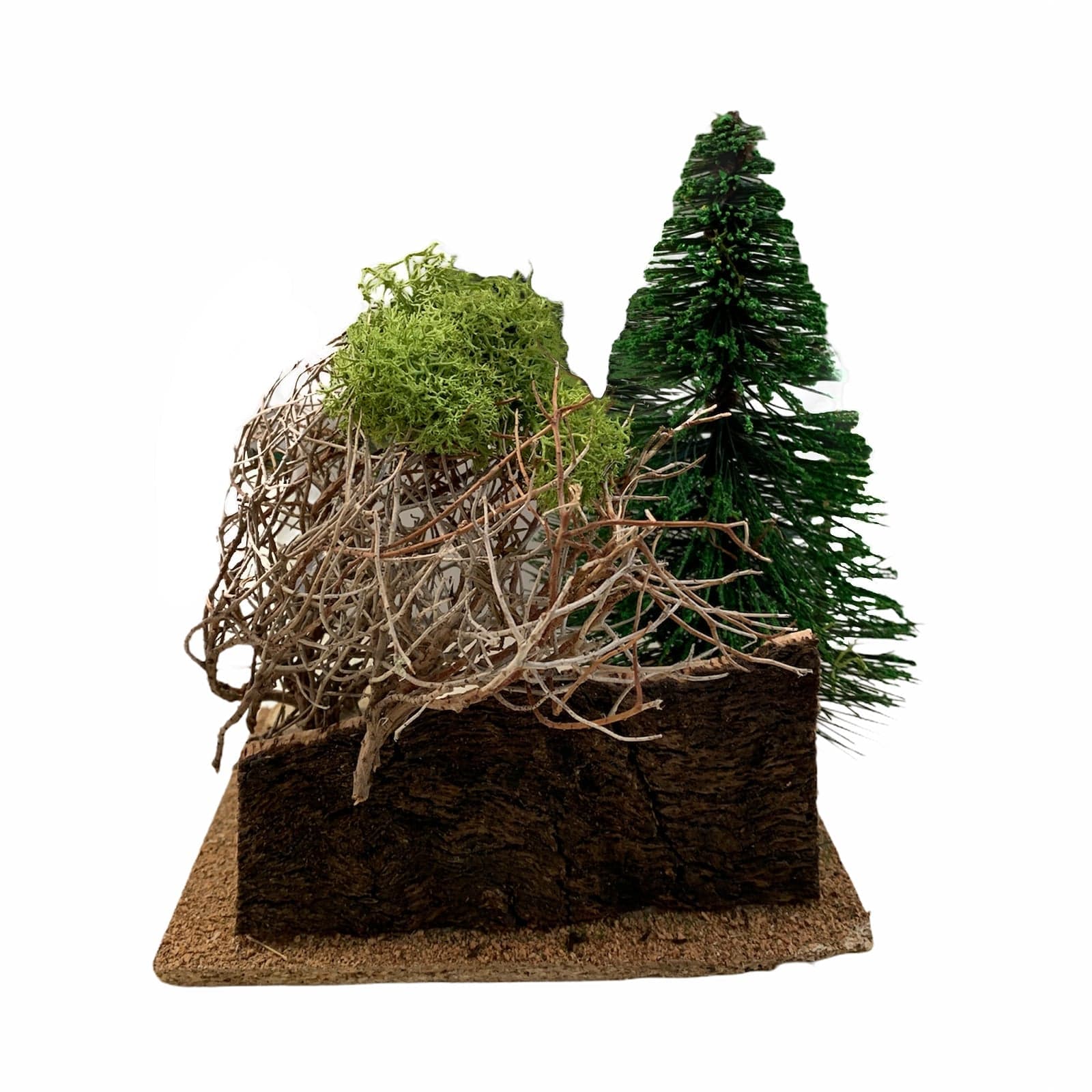 Alberello doppio folto per presepe natalizio con ceppo base e muschio h 17 cm - 2