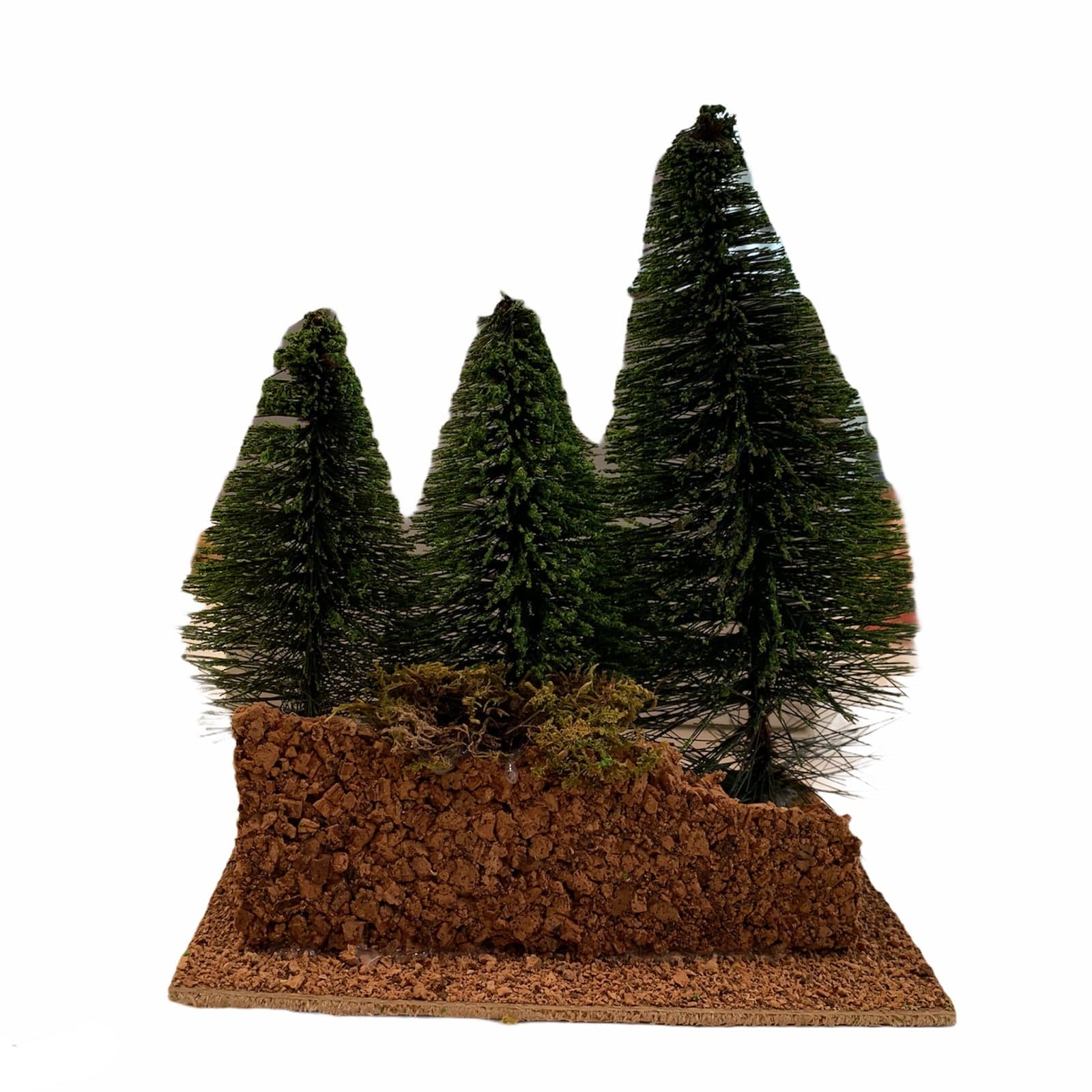 Set di tre alberi per presepe natalizio con base in legno e muschio - 2