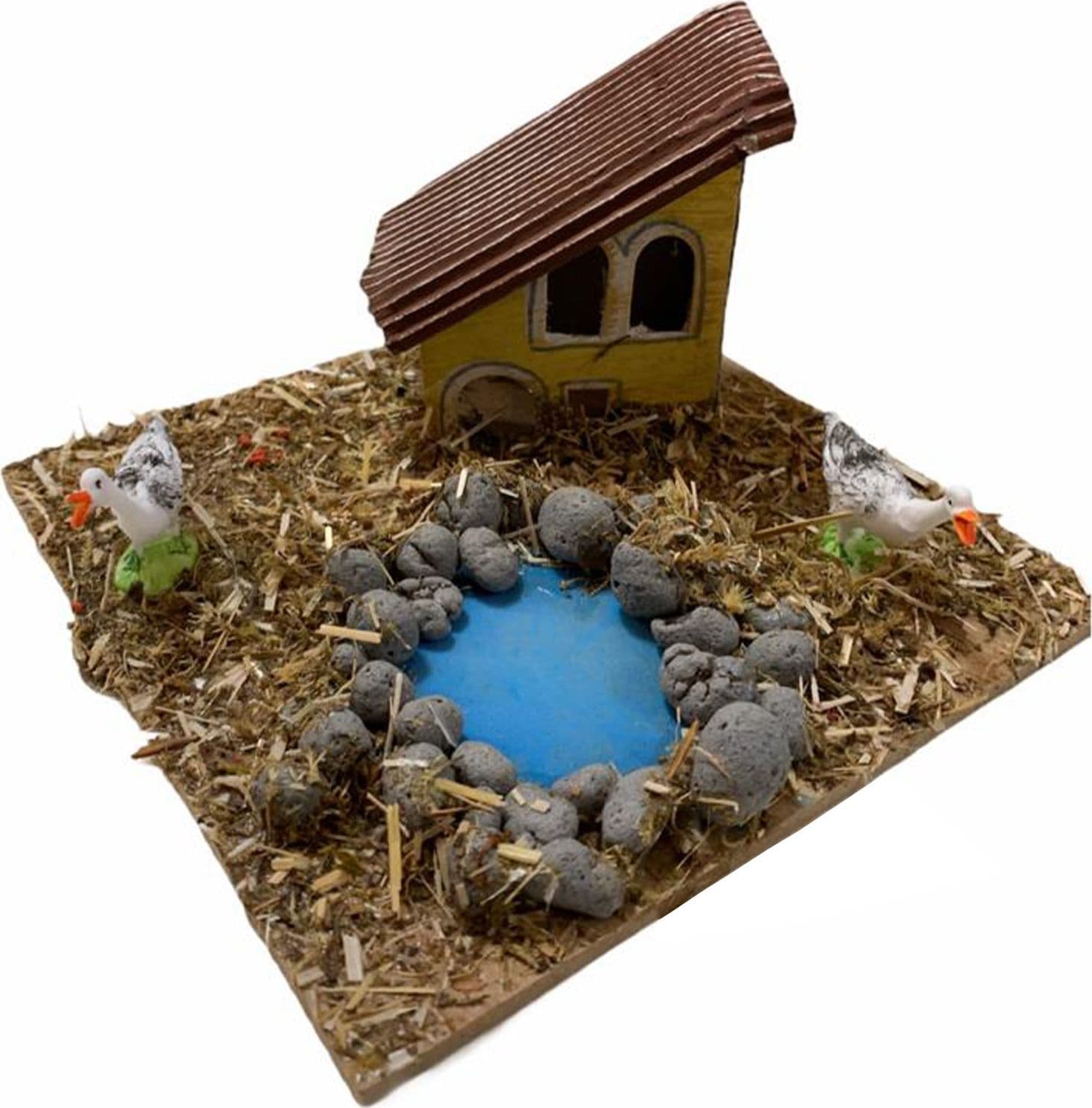 Casetta con animali per presepe natalizio capanna da 15 x 15 x 11 cm - 4