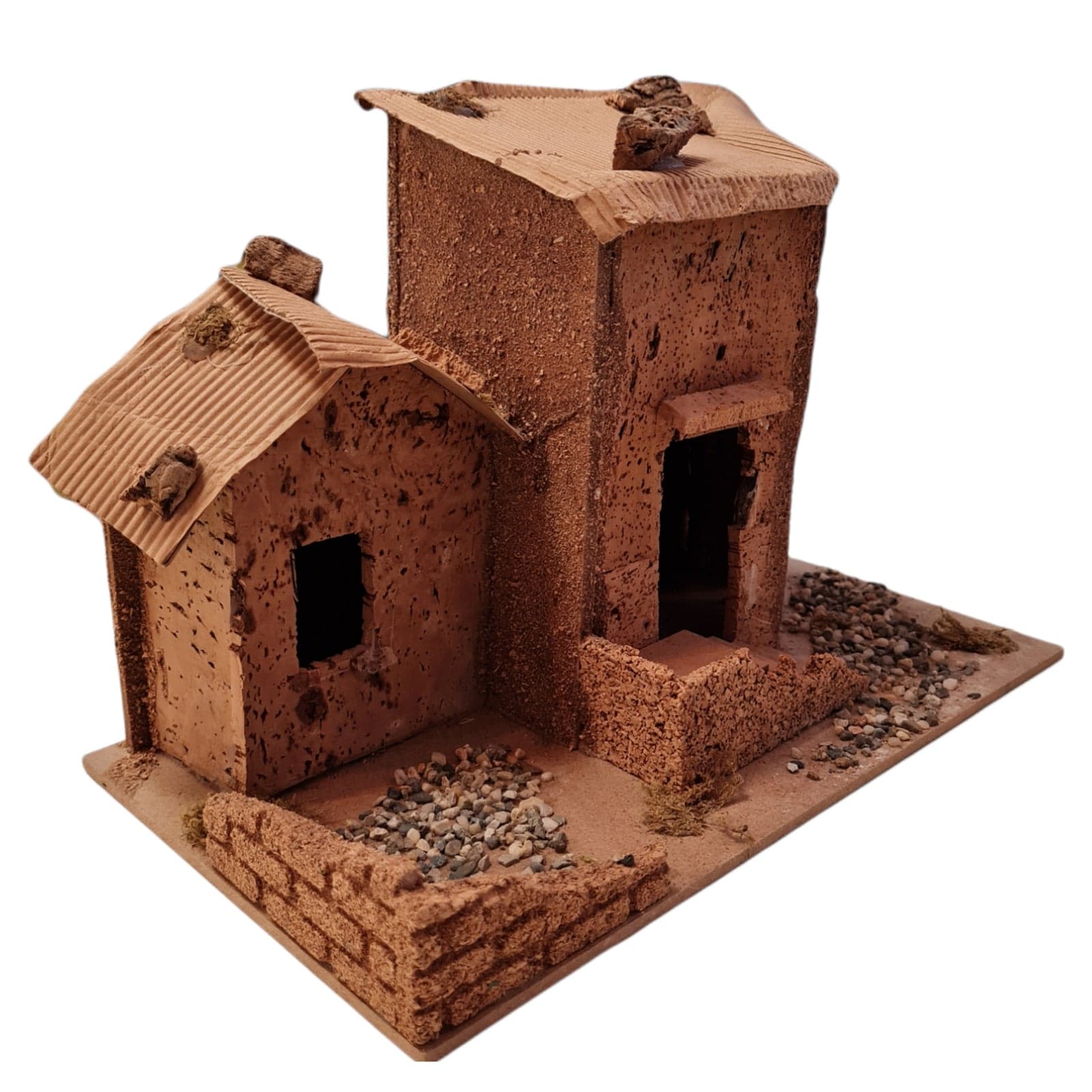 Casa palestinese in sughero paesaggio con fuoco per presepe rustico - 2