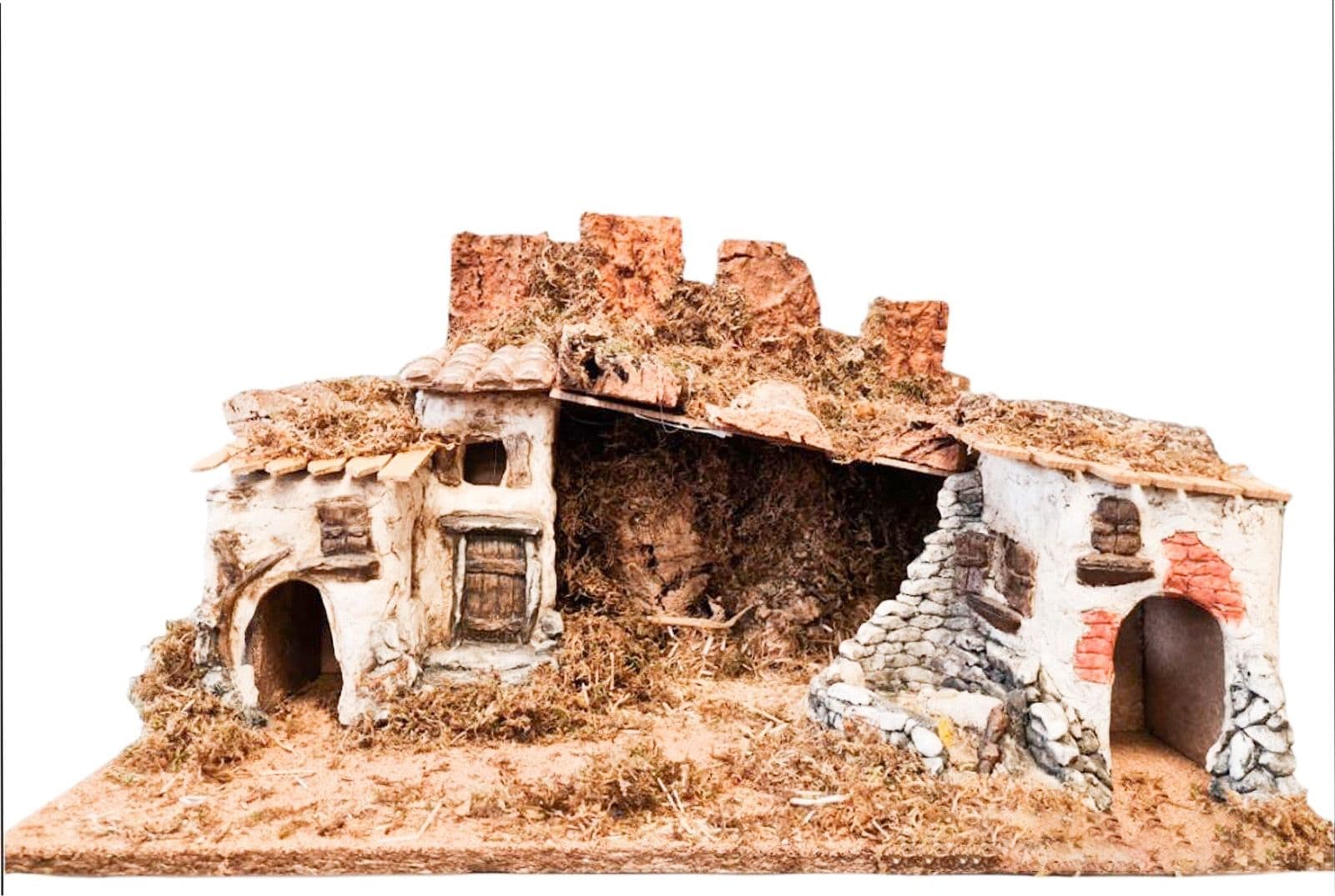 Paesaggio grotta con luci vuota in legno per presepe natalizio in legno e sughero - 2