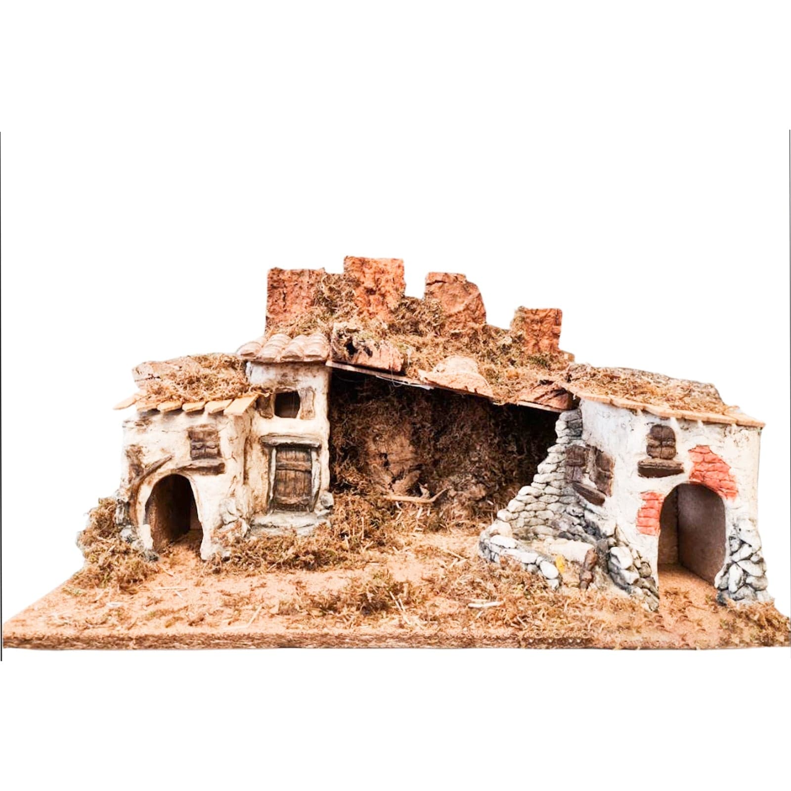 Paesaggio grotta con luci vuota in legno per presepe natalizio in legno e sughero - 2