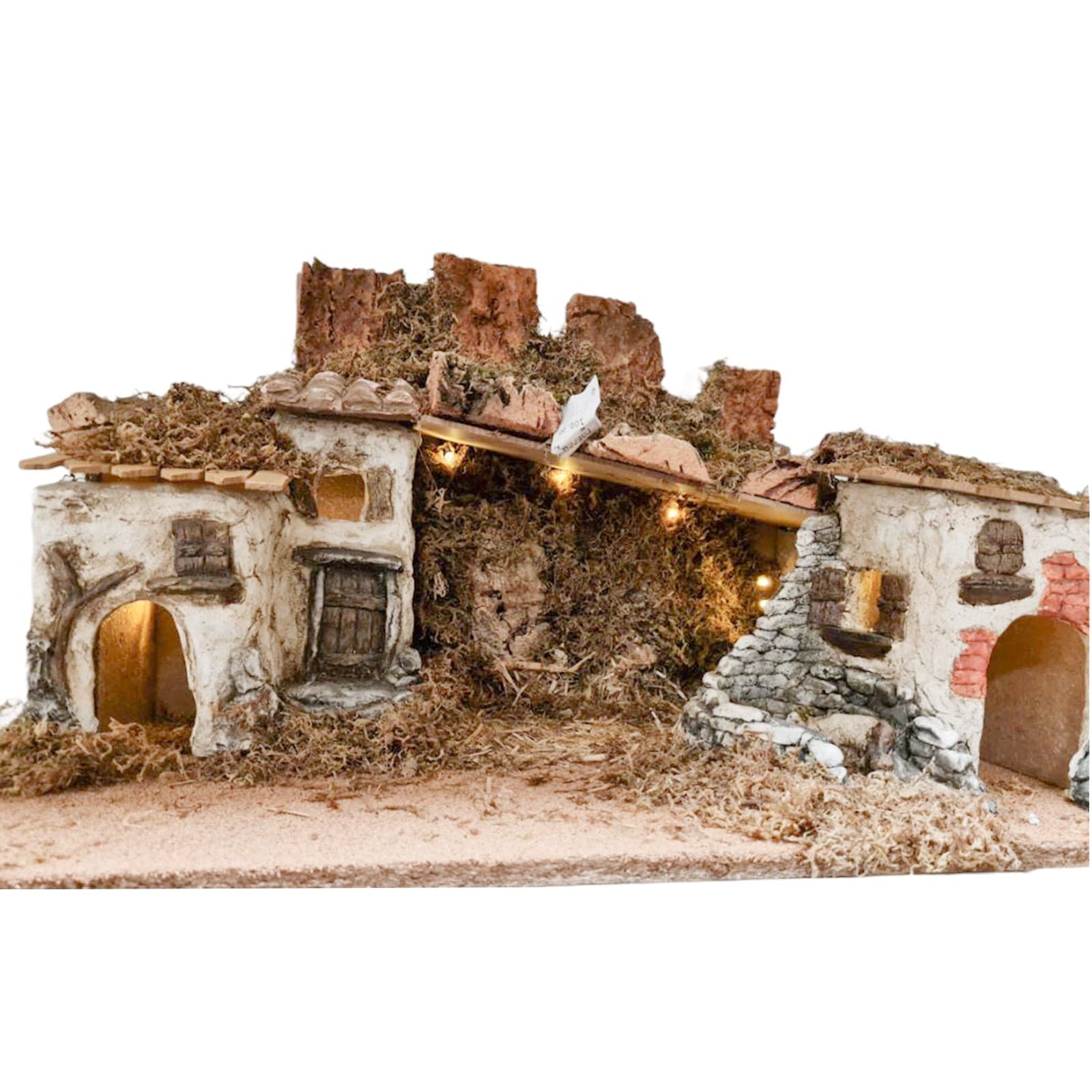 Paesaggio grotta con luci vuota in legno per presepe natalizio in legno e sughero - 3