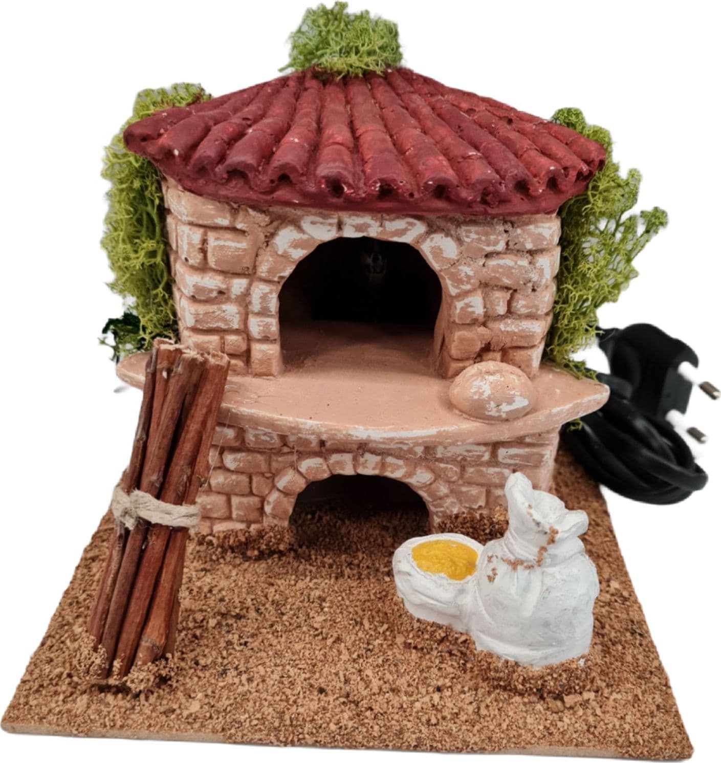 Forno con fuoco funzionante realizzato a mano per presepe natalizio 18 x 16 x h16 cm - 2