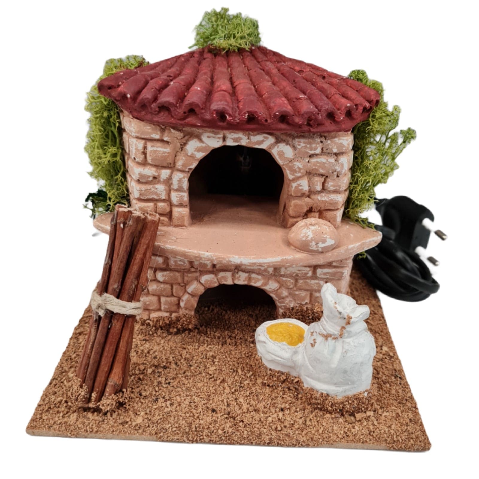 Forno con fuoco funzionante realizzato a mano per presepe natalizio 18 x 16 x h16 cm - 2