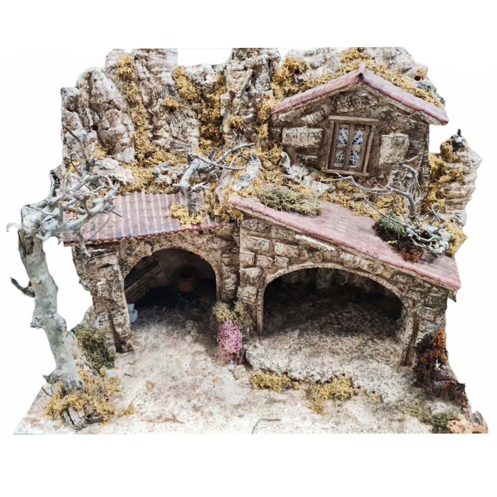 Capanna grotta con archi vuota in legno per presepe natalizio in legno e sughero - 2