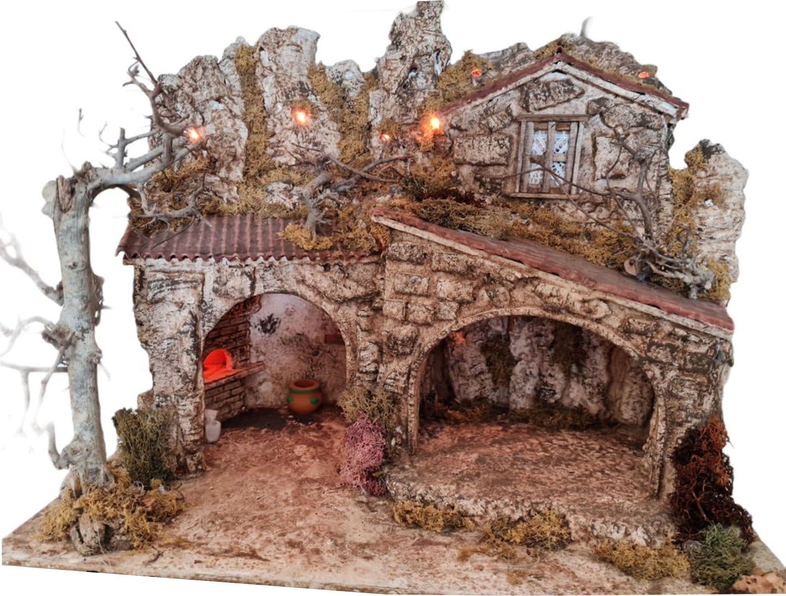Capanna grotta con archi vuota in legno per presepe natalizio in legno e sughero - 3