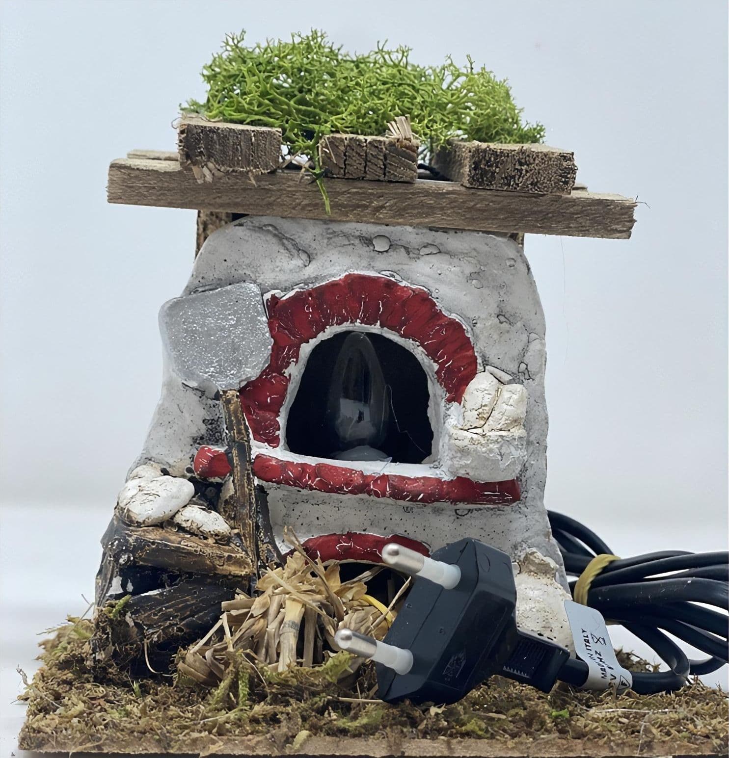 Forno con fuoco funzionante elettrico realizzato a mano per presepe natalizio 18 x 16 x h16 cm - 3