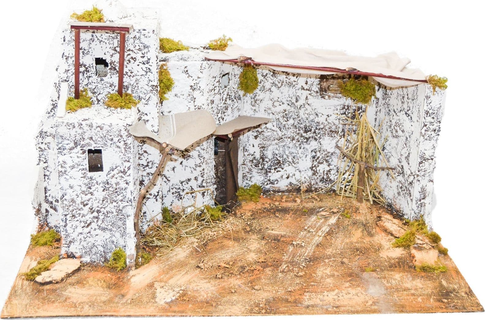 Capanna grotta vuota in legno scenario palestinese con luci per natività presepe natalizio - 2