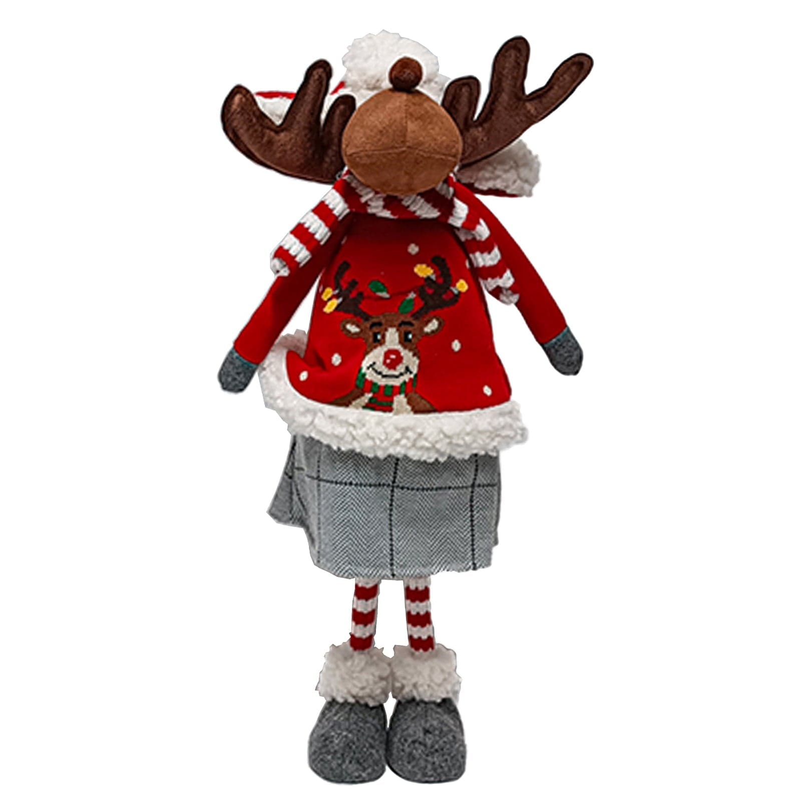 Renna peluche con cappello e vestito decorazione natalizia per interno - 2