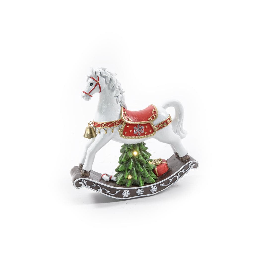 Cavallo bianco a dondolo in resina con luci, decorazione per interno - 2