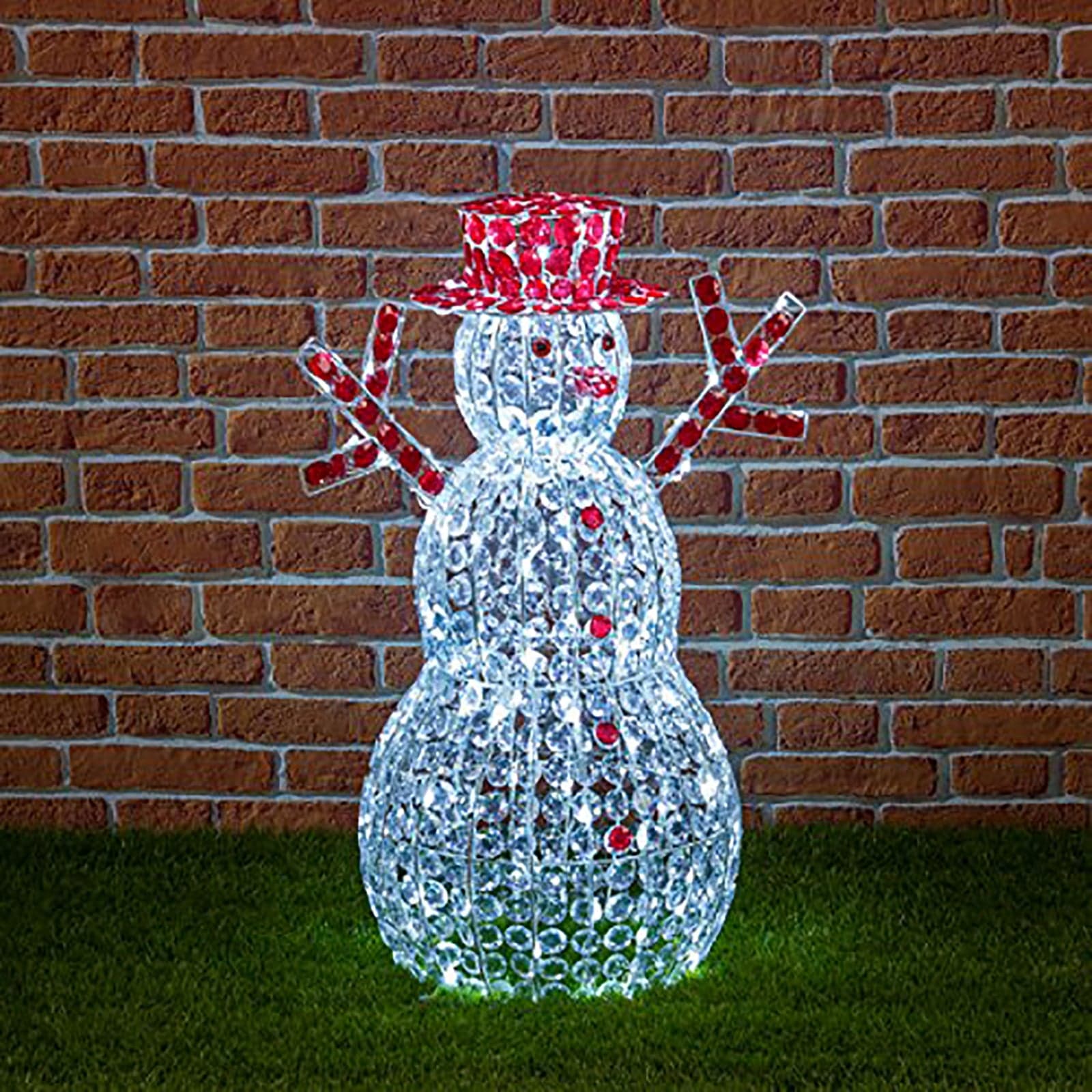 Pupazzo di neve 3D con 180 led color bianco per decorazioni natalizie h 80 cm - 2
