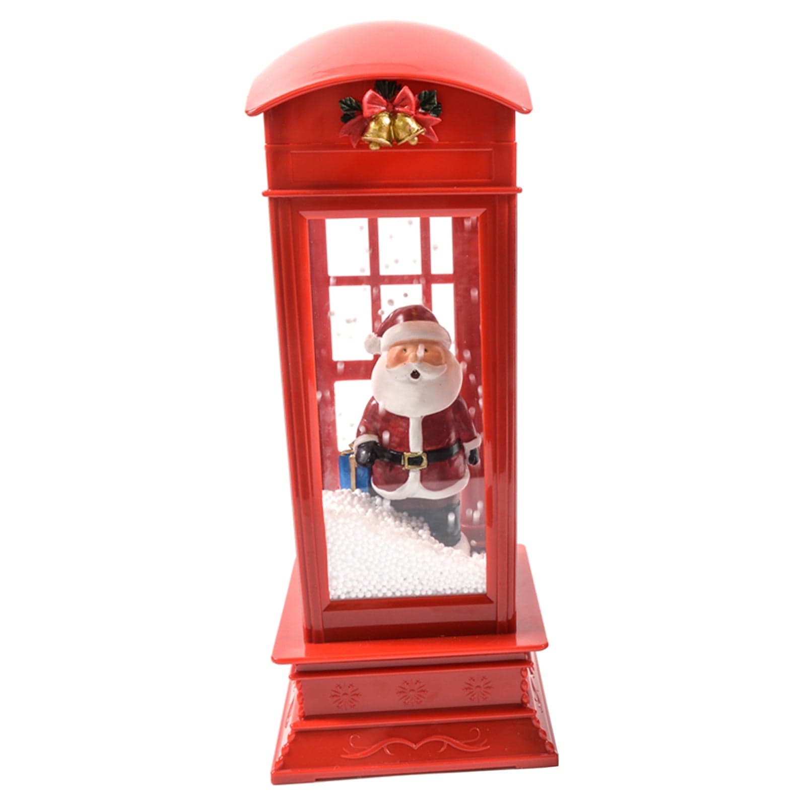 Statuetta decorativa Babbo Natale nella cabina con sensore sono, musica , luci e neve da 33 cm - 2