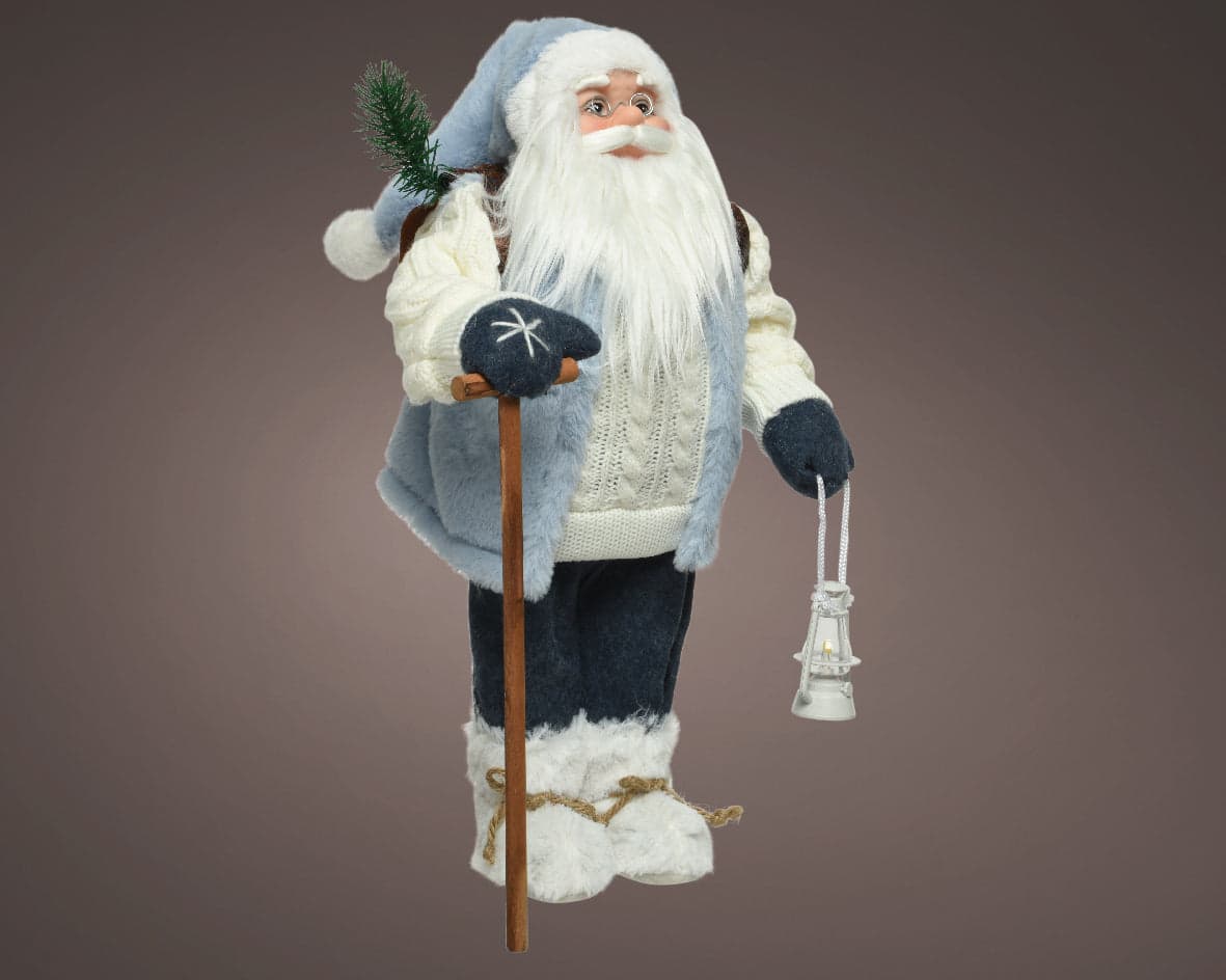 Babbo Natale con bastone statuetta color Azzurro in poliestere da 60 cm - 3