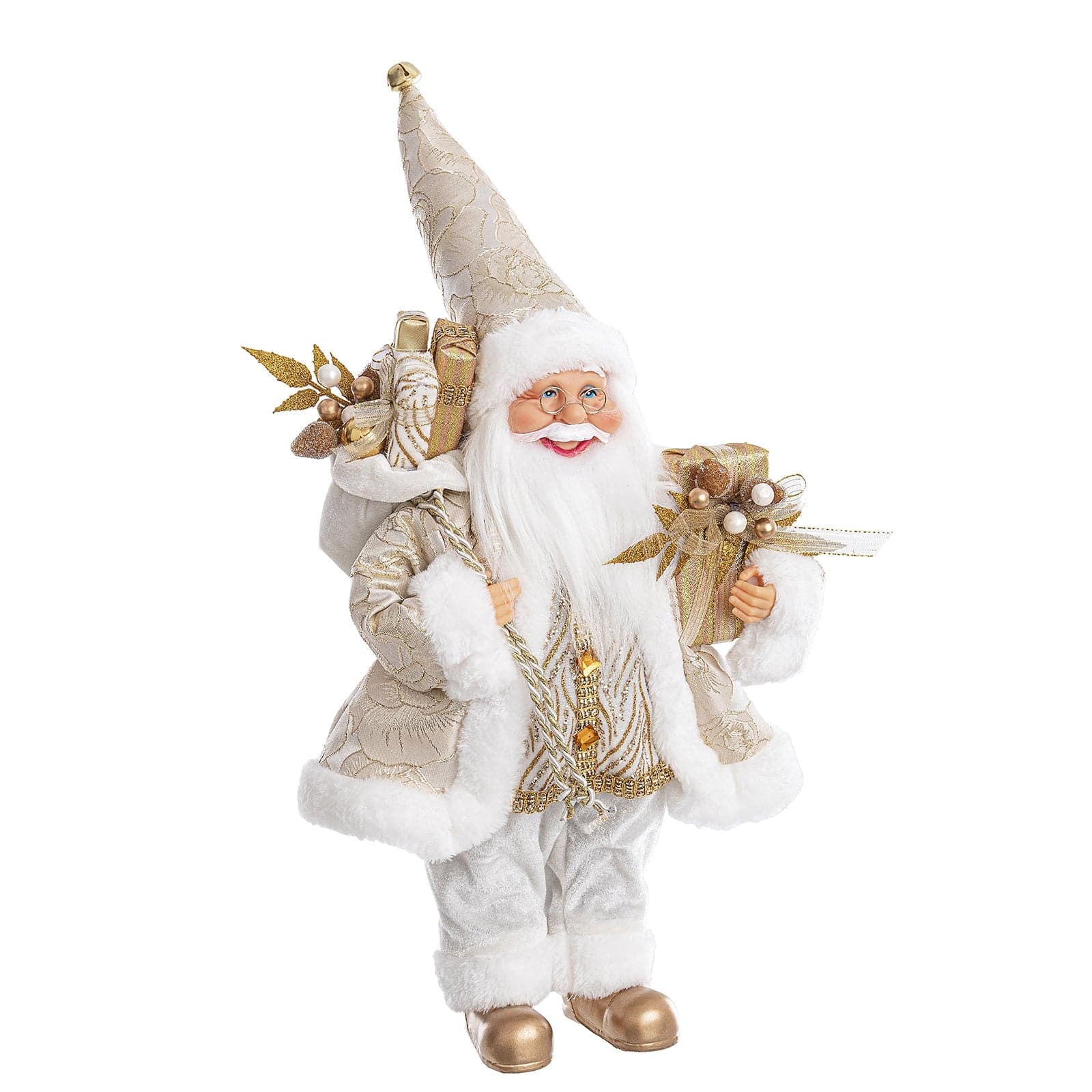 Babbo Natale con regali e barba folta statuetta color Champagne in poliestere - 2