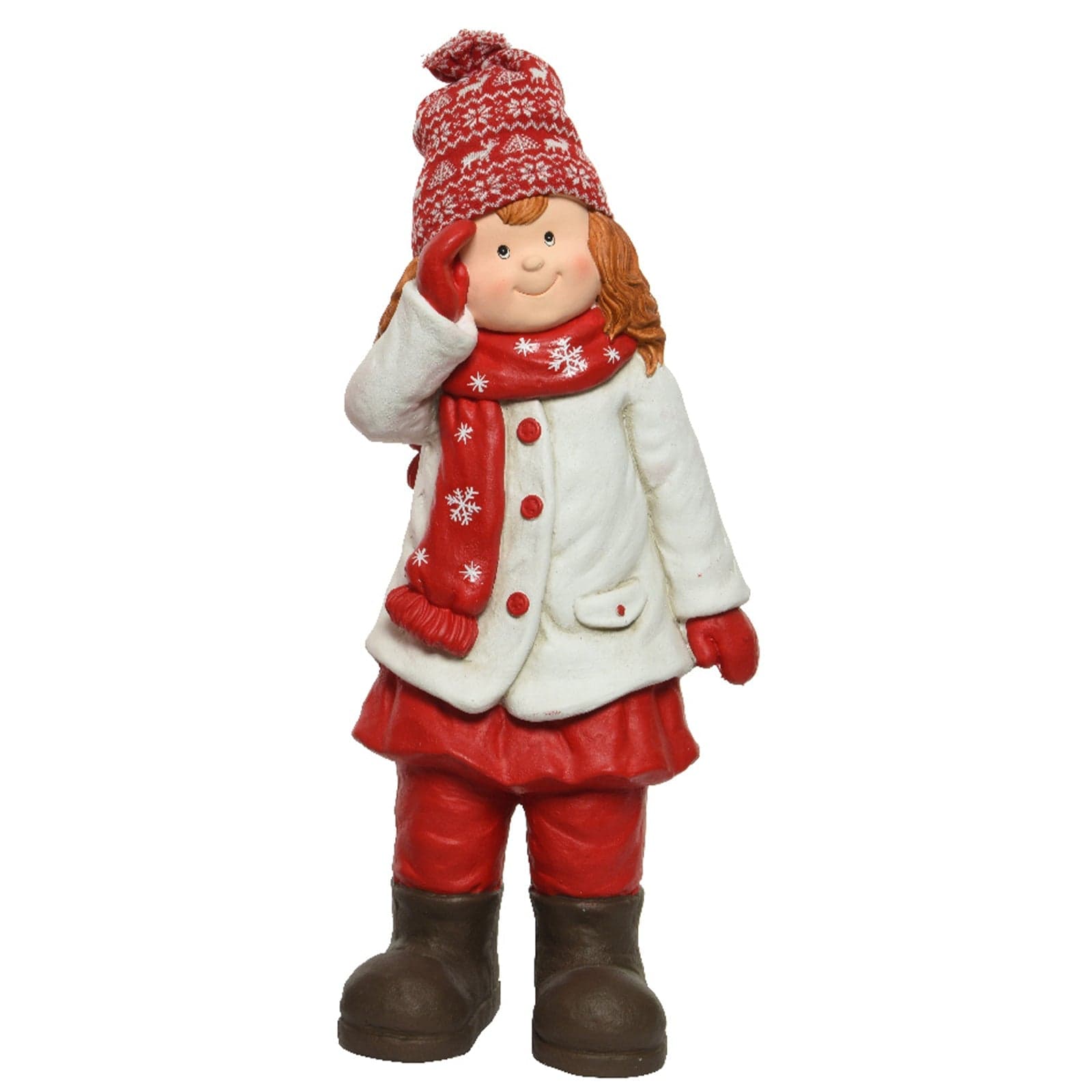 Statuetta con sciarpa e cappello color rosso e bianco da 70 cm in polimagnesio - 2