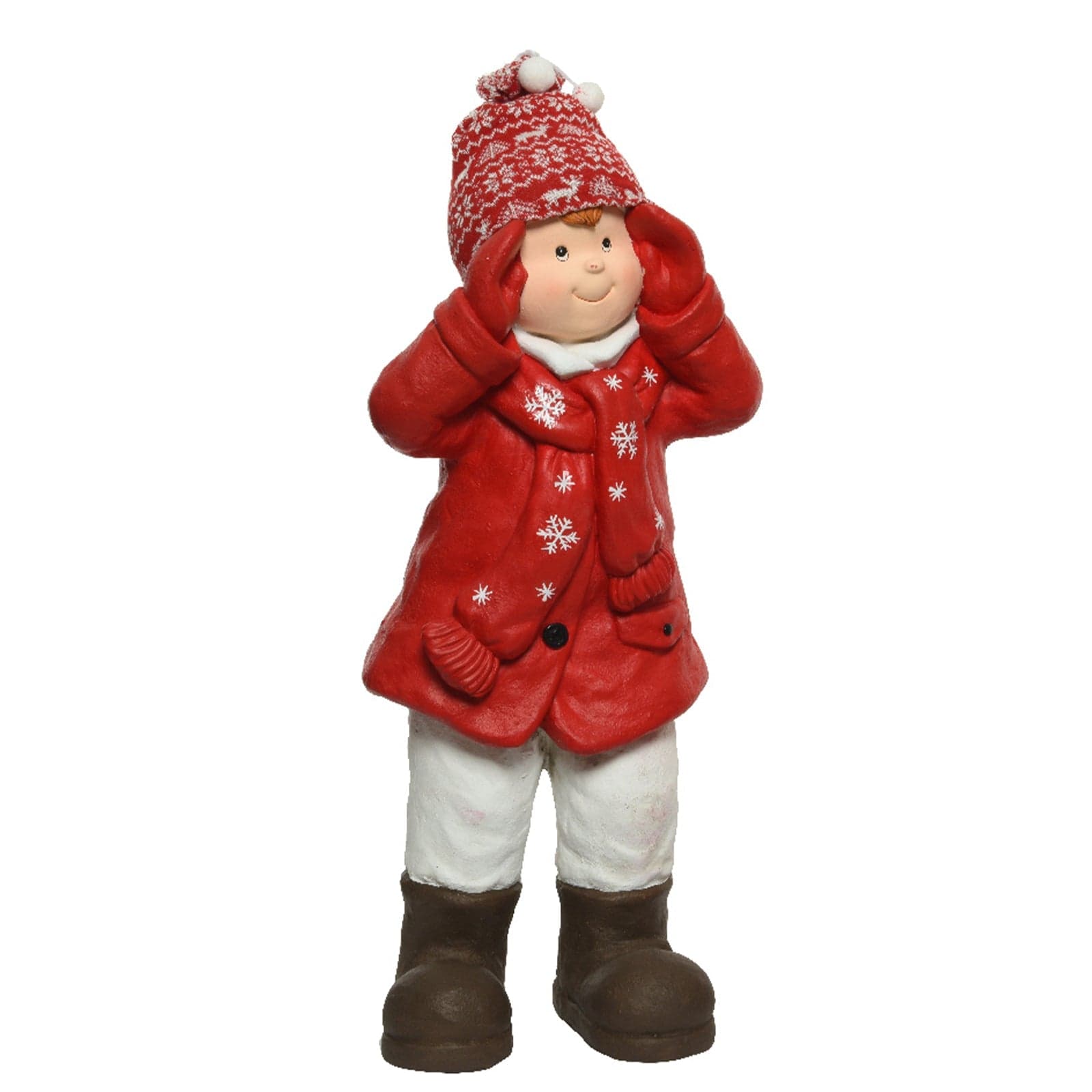 Statuetta con sciarpa e cappello color rosso e bianco da 70 cm in polimagnesio - 3