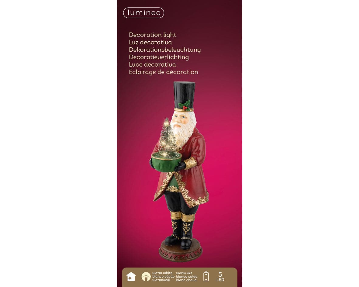 Babbo Natale con cilindro e regalo Albero di Natale decorazione in poliresina da 37,50 cm - 2