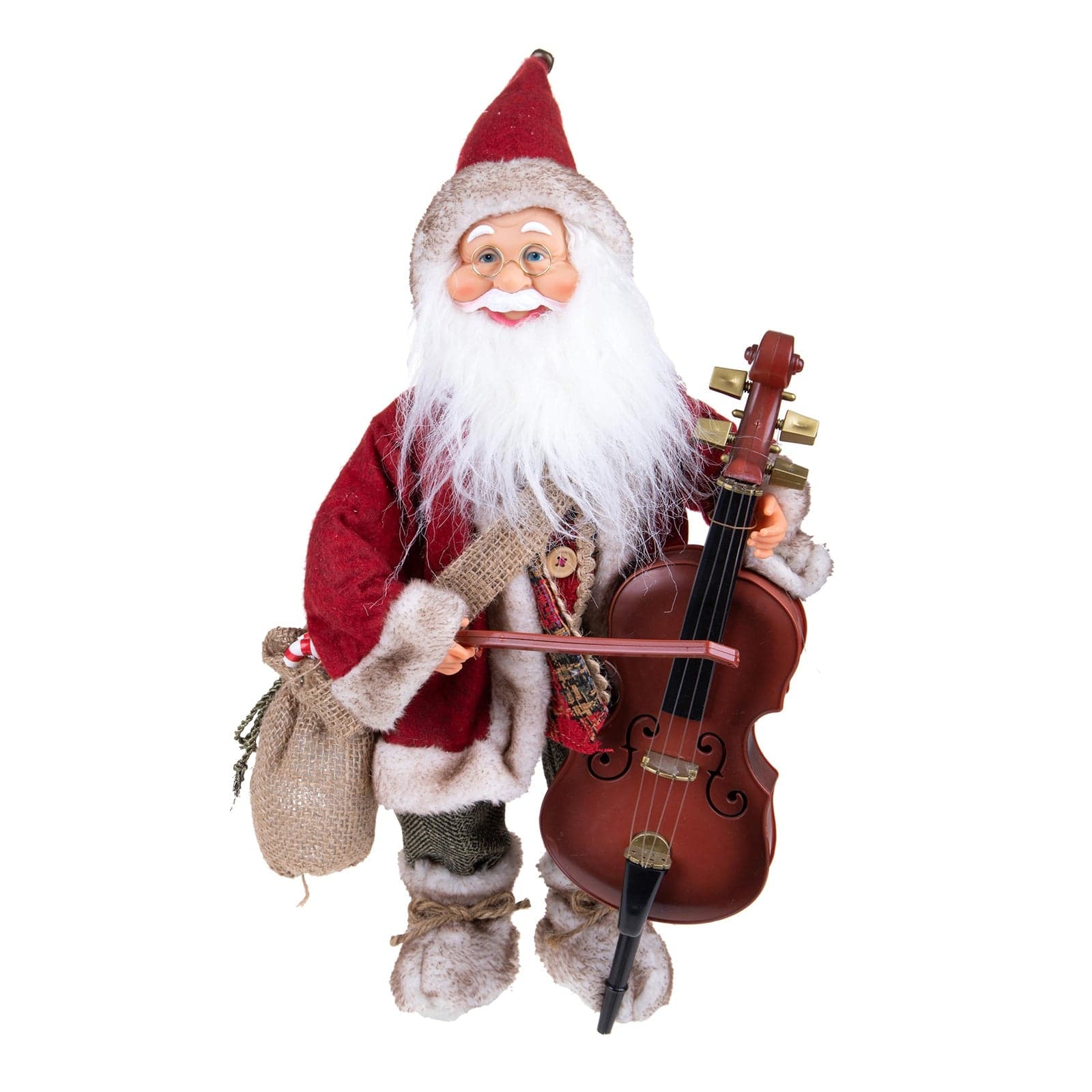 Babbo Natale con contrabbasso, movimento con musica, barba folta e bianca da 46 cm - 2