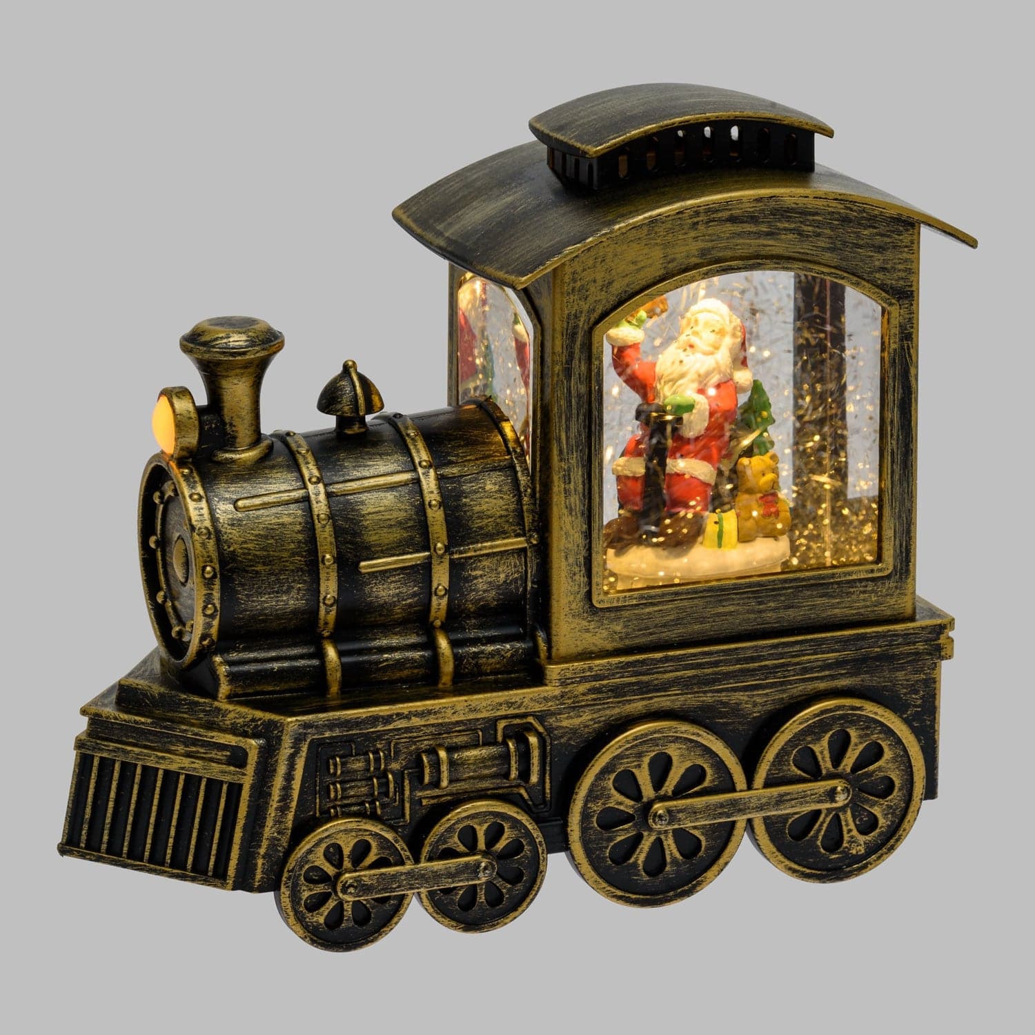 Locomotiva Babbo Natale con glitter led trenino natalizio in plastica marrone 16 cm decorazione natalizia - 3