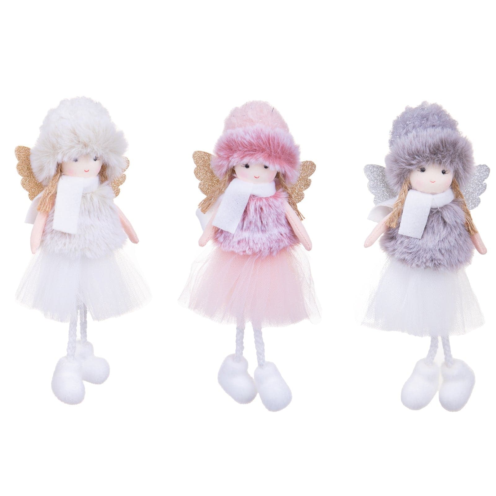 Bambina angelo con Colbacco, tutù, sciarpa ed ali, pupazzo decorativo da 21 cm - 1