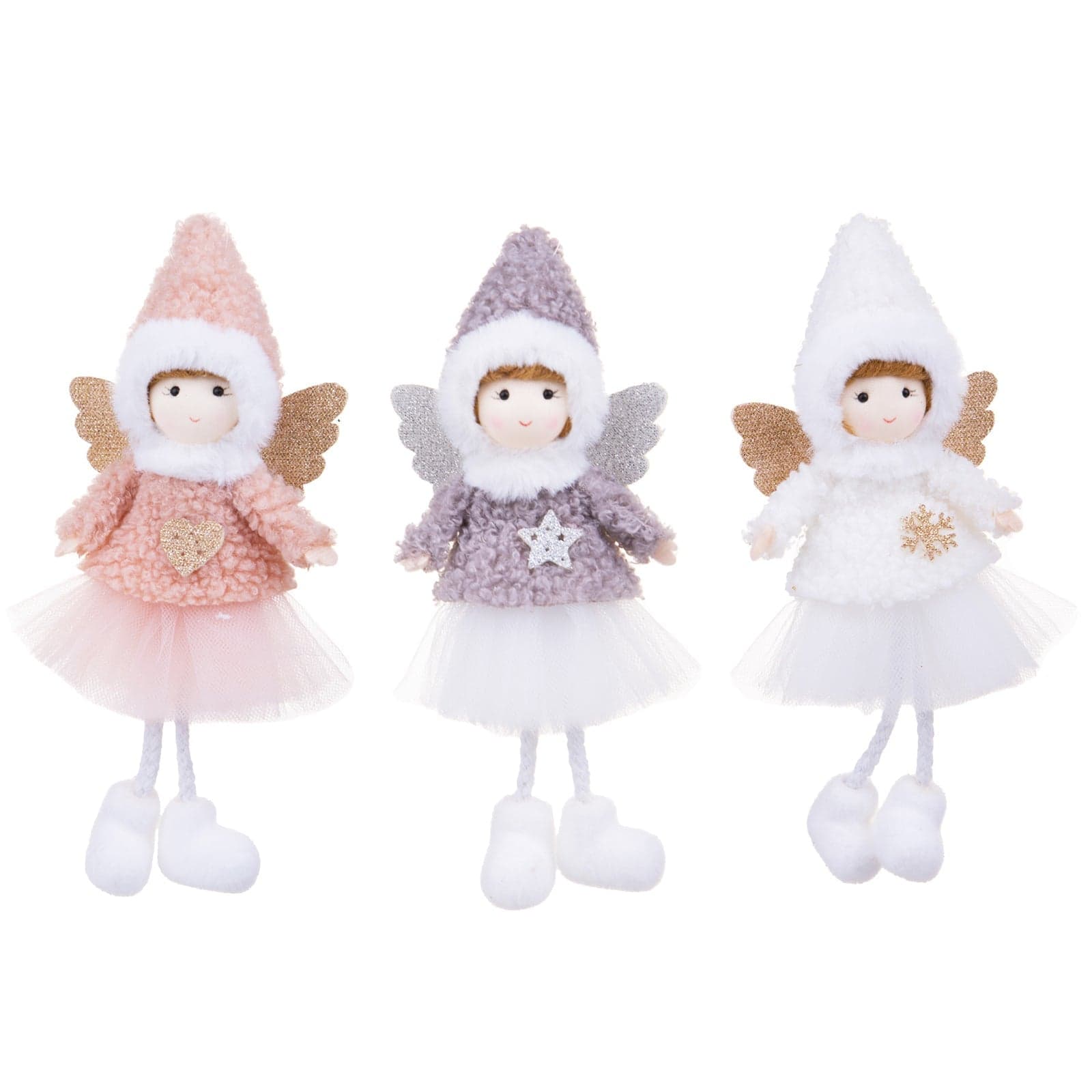 Bambina angelo con cappello, tutù ed ali, pupazzo decorativo da 19 cm - 1