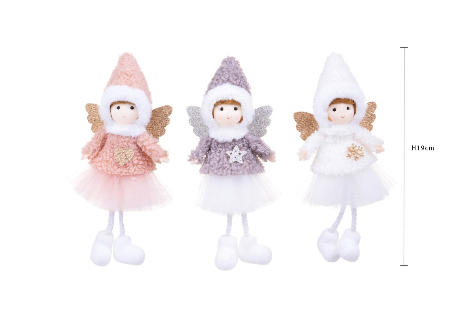Bambina angelo con cappello, tutù ed ali, pupazzo decorativo da 19 cm - 5