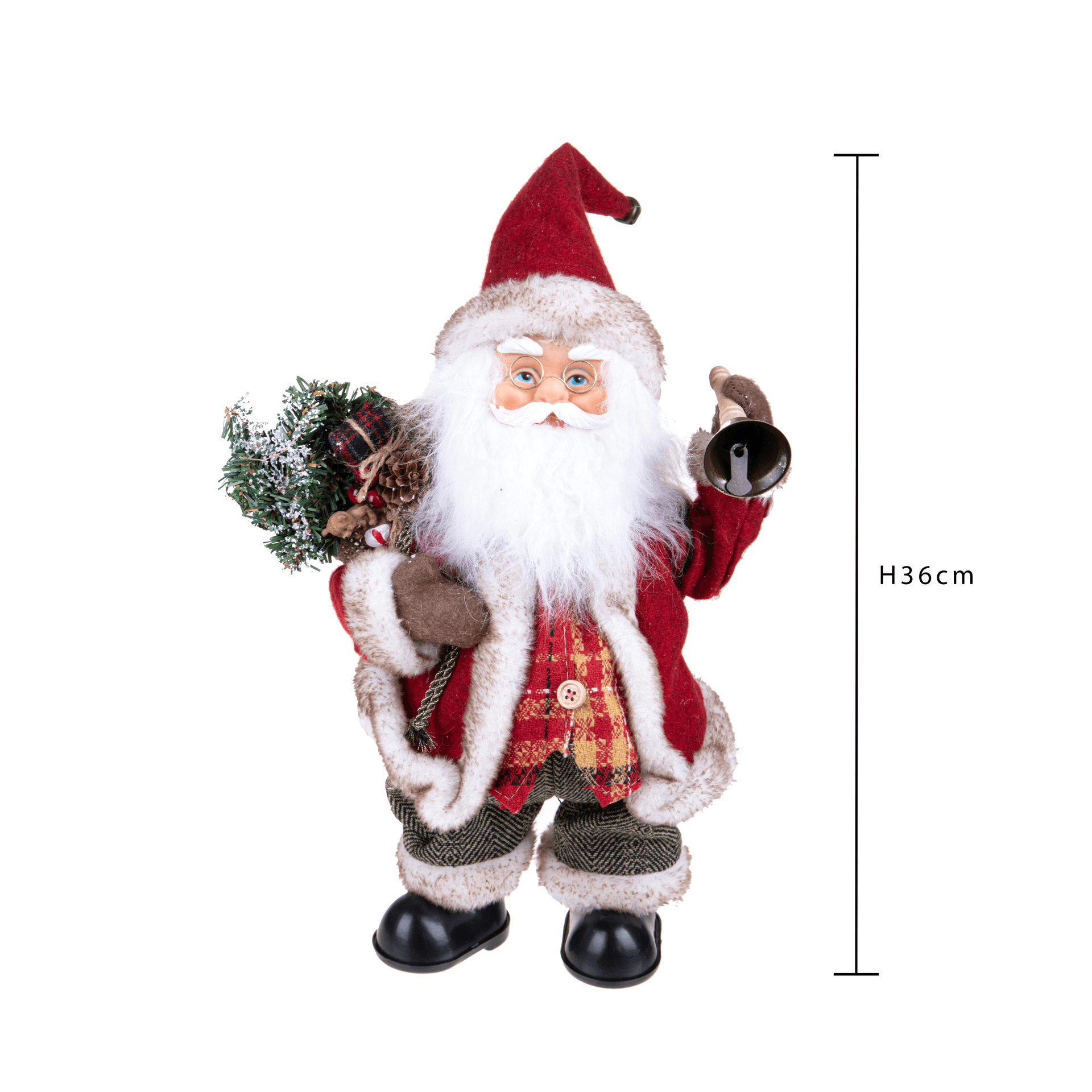 Babbo Natale con campana, movimento con musica, barba folta e bianca da 36 cm - 4