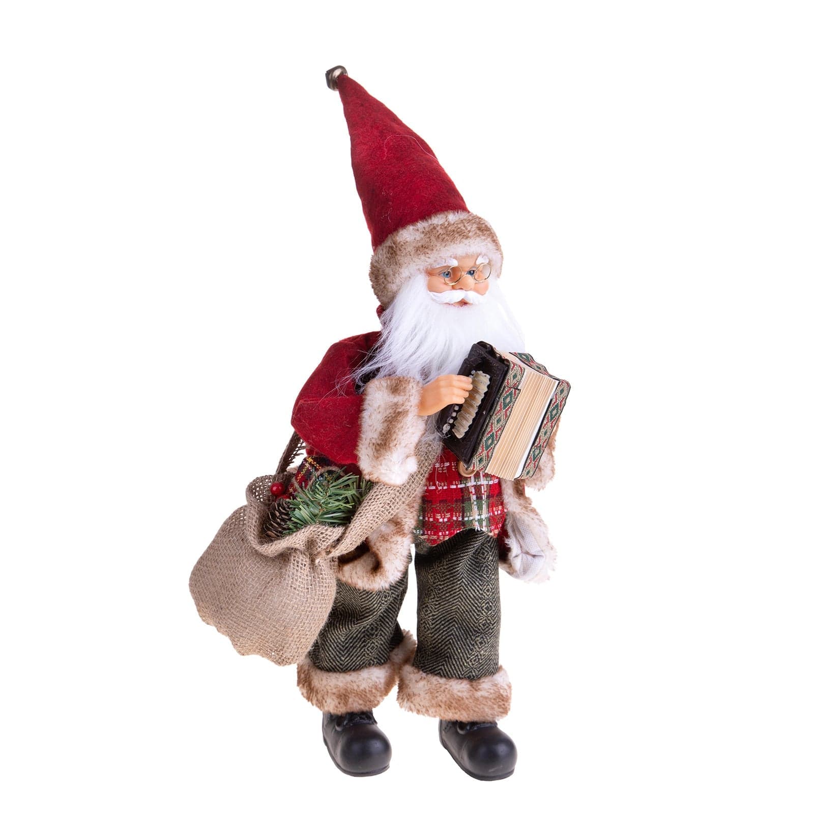 Babbo Natale con fisarmonica, movimento con musica, barba folta e bianca da 44 cm - 2