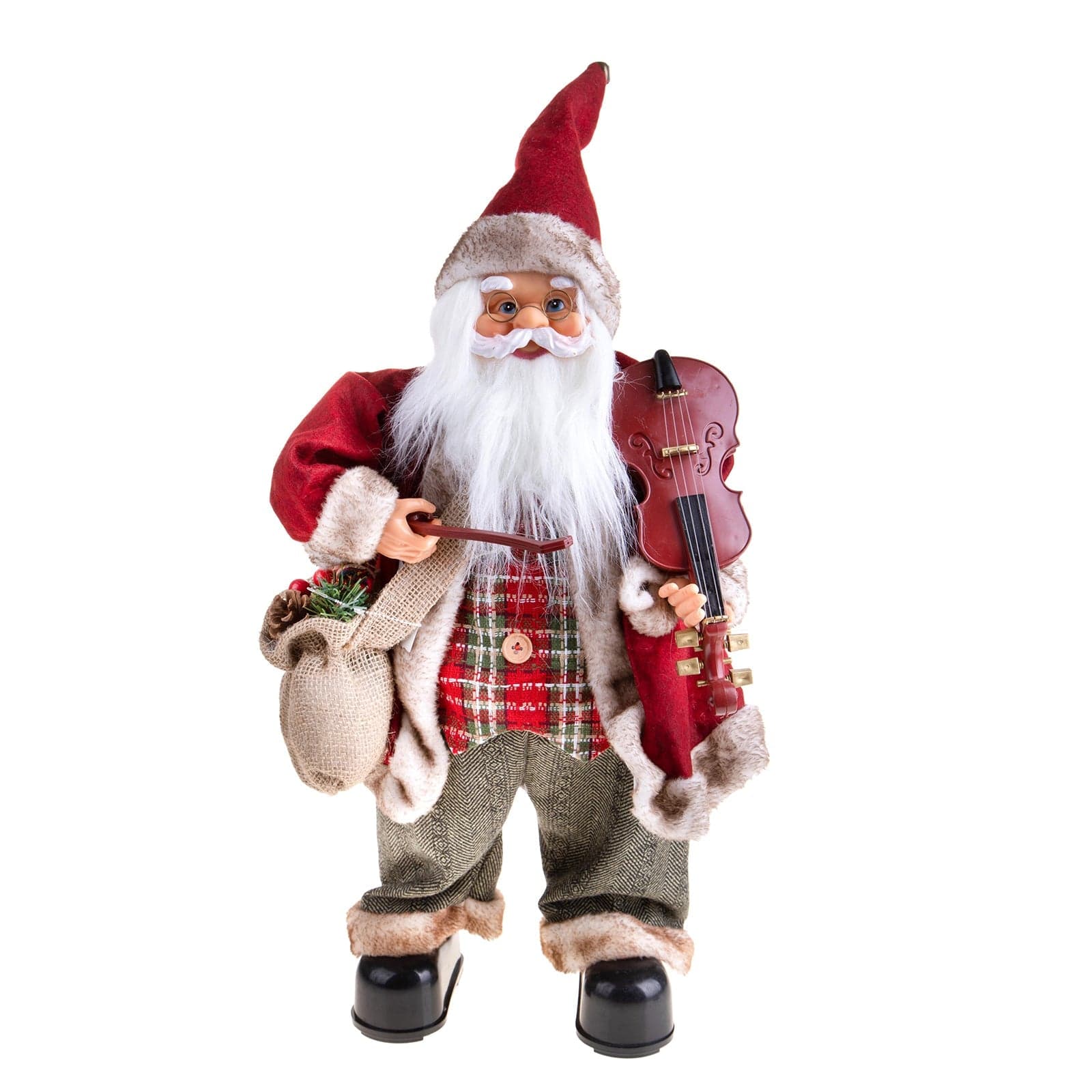 Babbo Natale con violino, movimento con musica, barba folta e bianca da 60 cm - 2