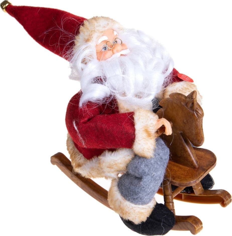 Babbo Natale che balla con musica e cavalluccio in tessuto e plastica da 25 cm - 2