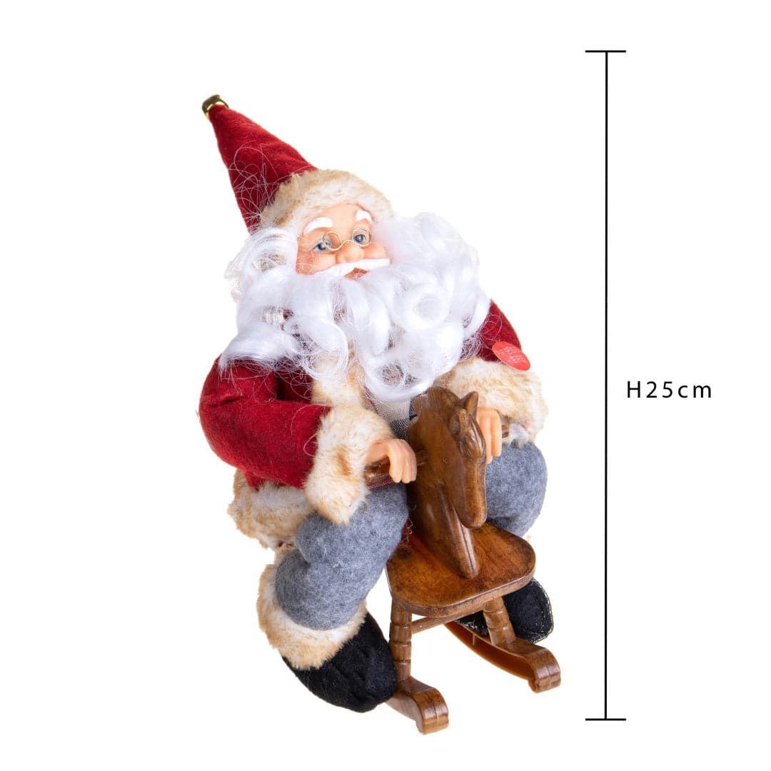 Babbo Natale che balla con musica e cavalluccio in tessuto e plastica da 25 cm - 3