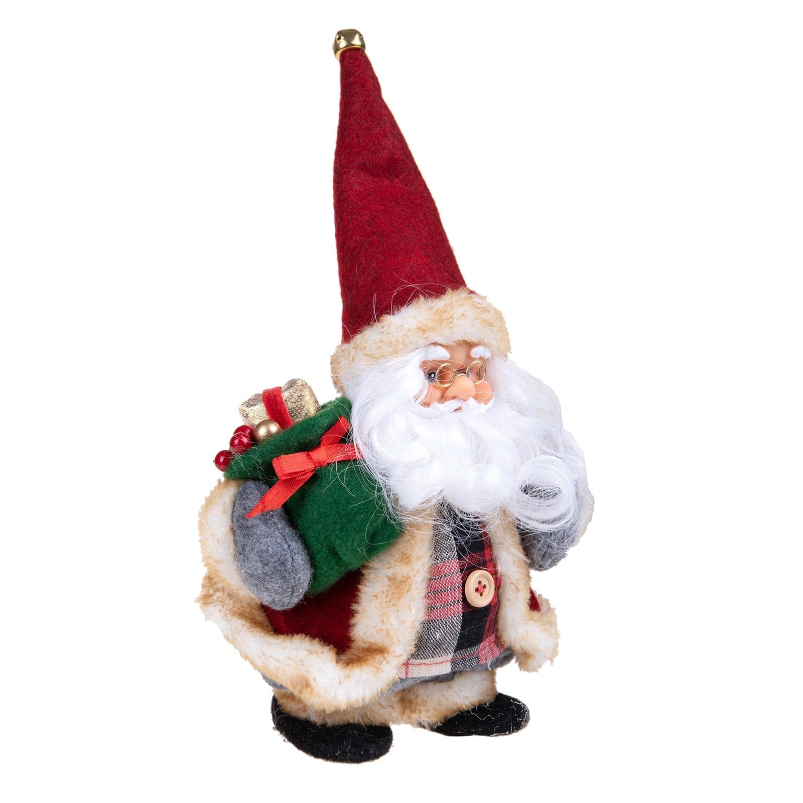 Babbo Natale che balla con sacco regalo in tessuto e plastica color Rosso e Bianco da 18 cm - 2