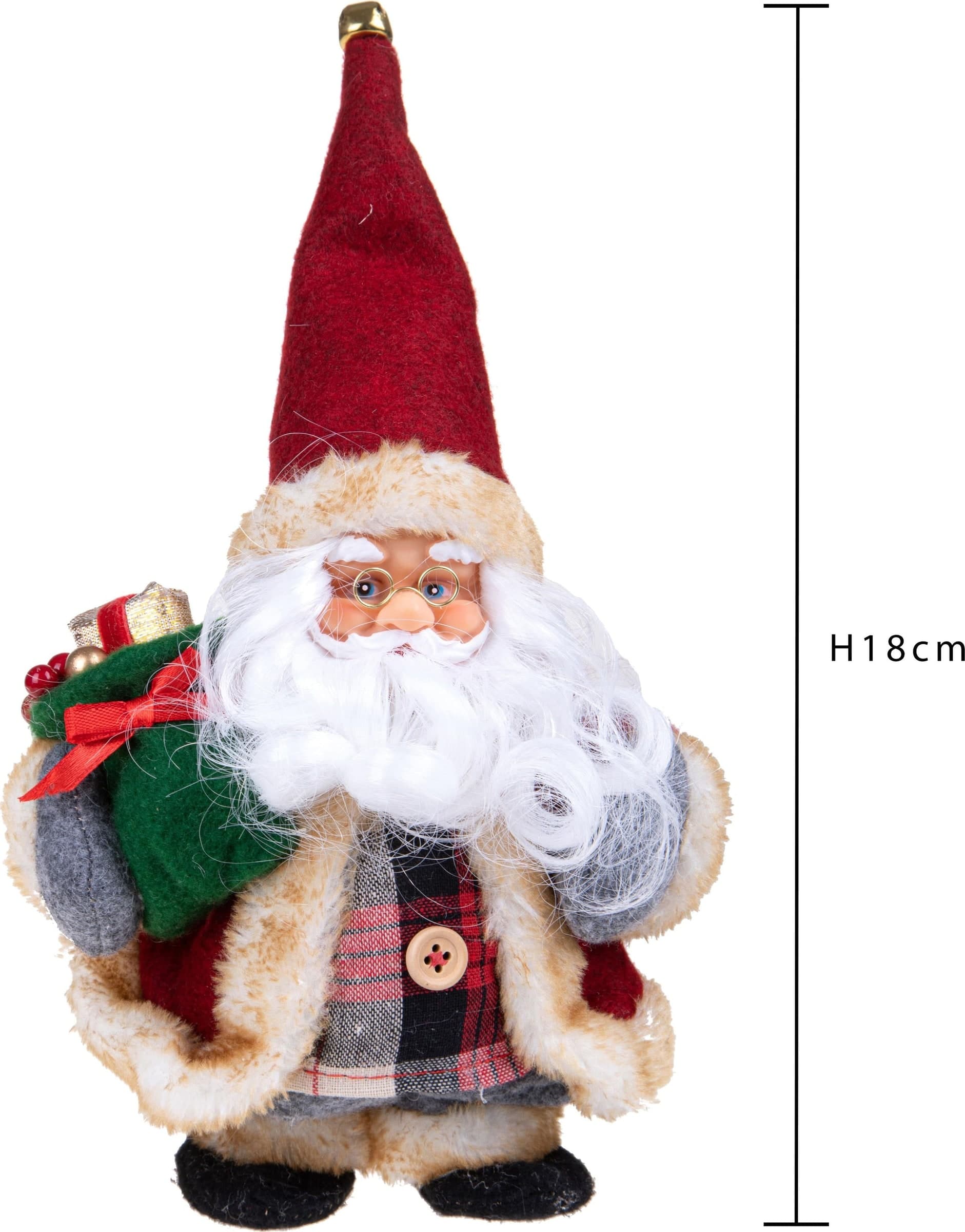 Babbo Natale che balla con sacco regalo in tessuto e plastica color Rosso e Bianco da 18 cm - 3