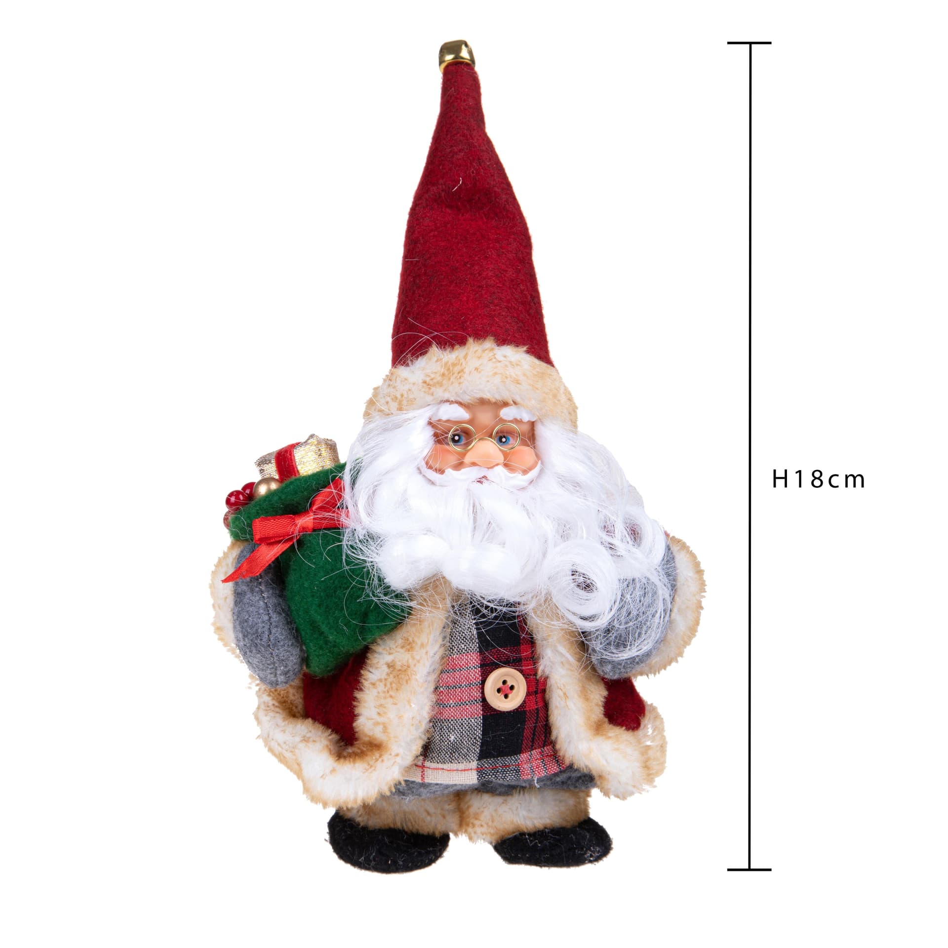 Babbo Natale che balla con sacco regalo in tessuto e plastica color Rosso e Bianco da 18 cm - 3
