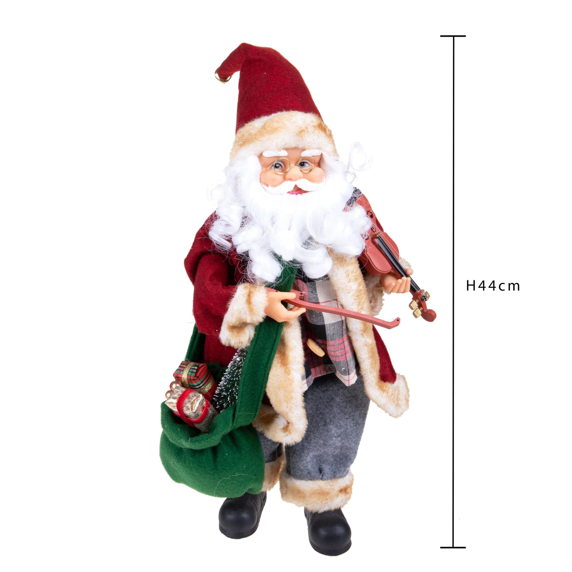 Babbo Natale che si muove con musica e violino in tessuto e plastica color Rosso e Bianco da 44 cm - 2
