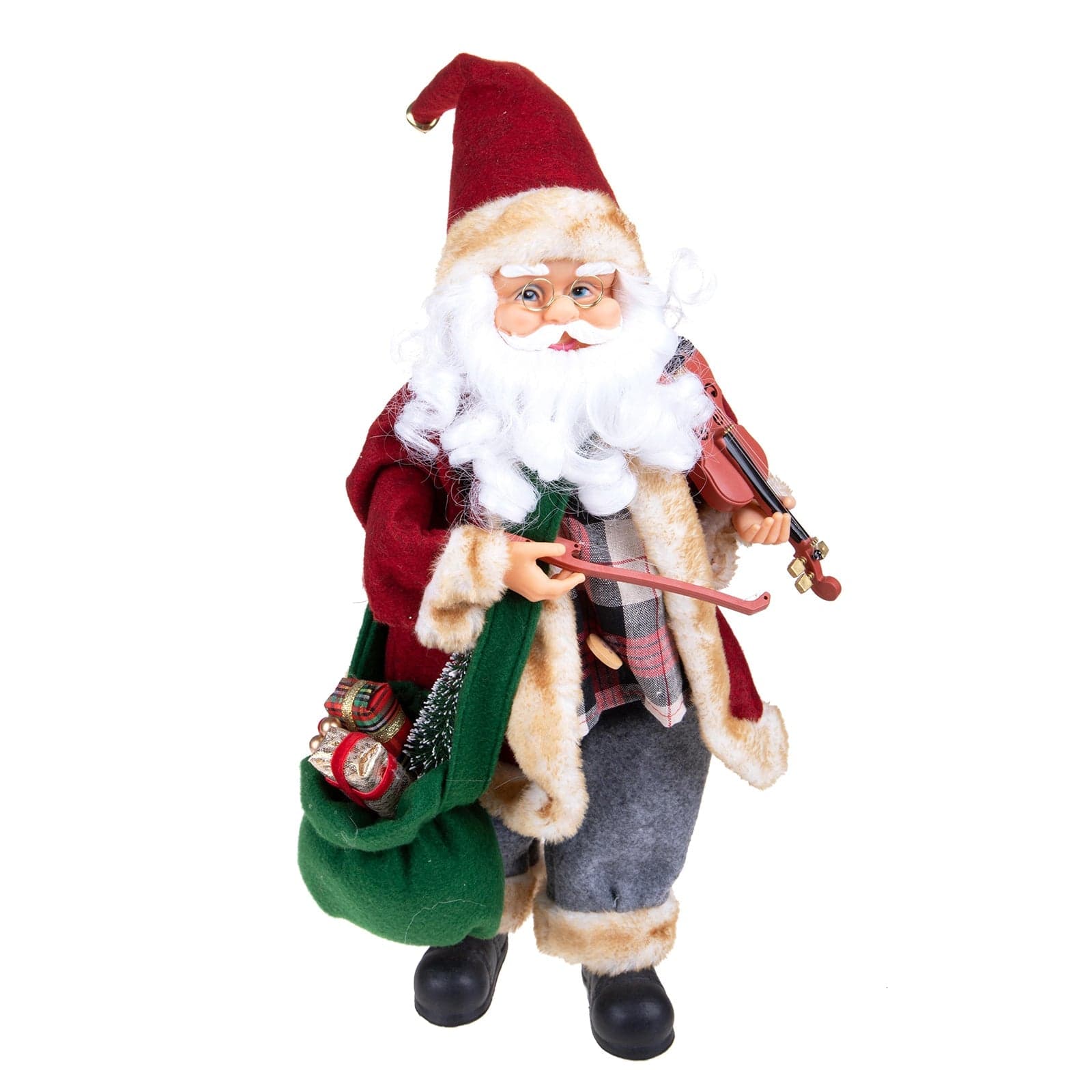 Babbo Natale che si muove con musica e violino in tessuto e plastica color Rosso e Bianco da 44 cm - 3