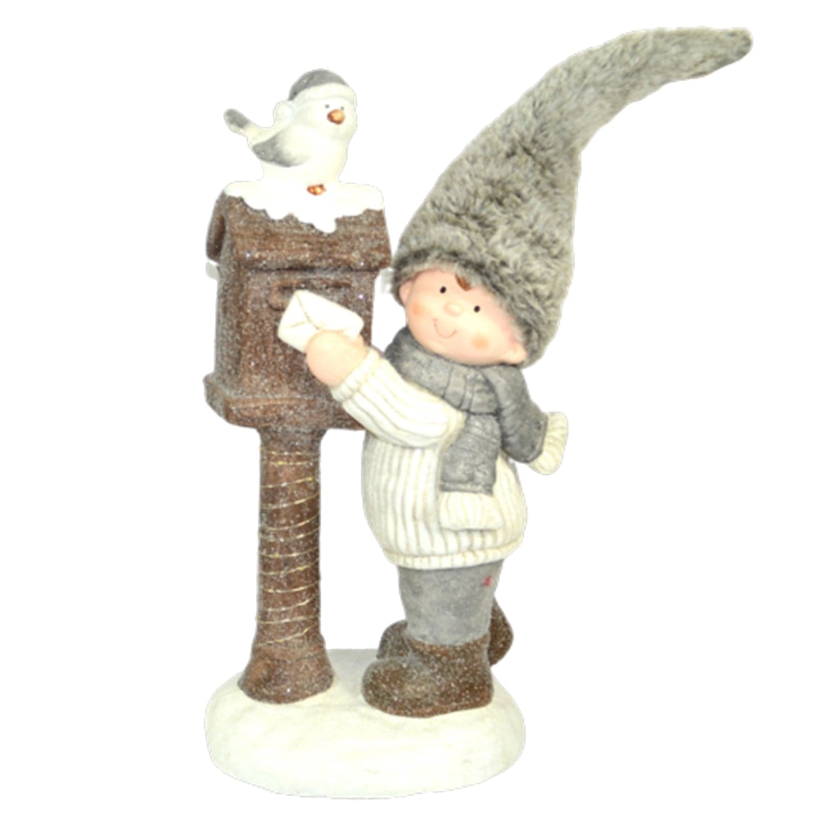 Bimbi con cappello in pelliccia decorazione natalizia in poliresina h 56 cm - 2