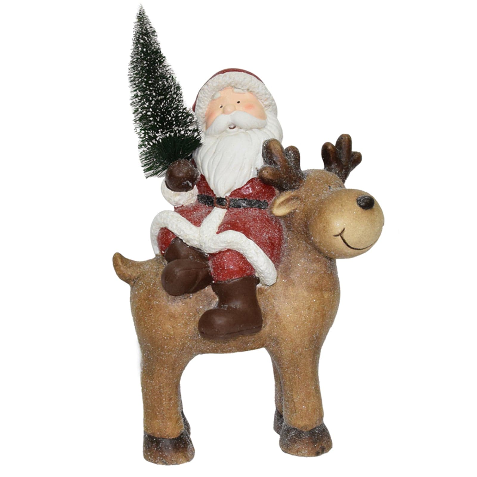 Statua Natalizia Babbo natale su Renna in poliresina decorazione a led h 46 cm - 2