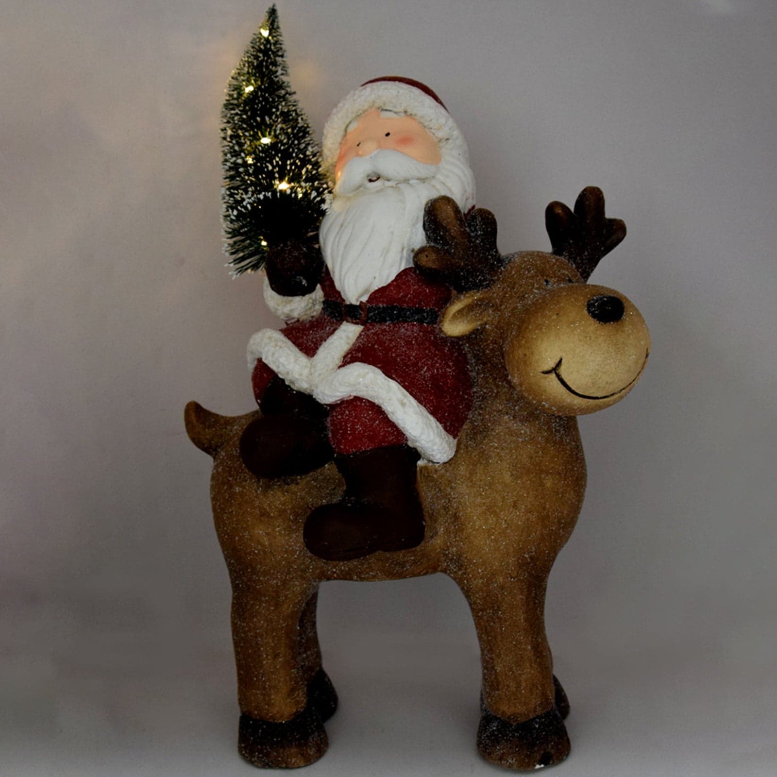 Statua Natalizia Babbo natale su Renna in poliresina decorazione a led h 46 cm - 3