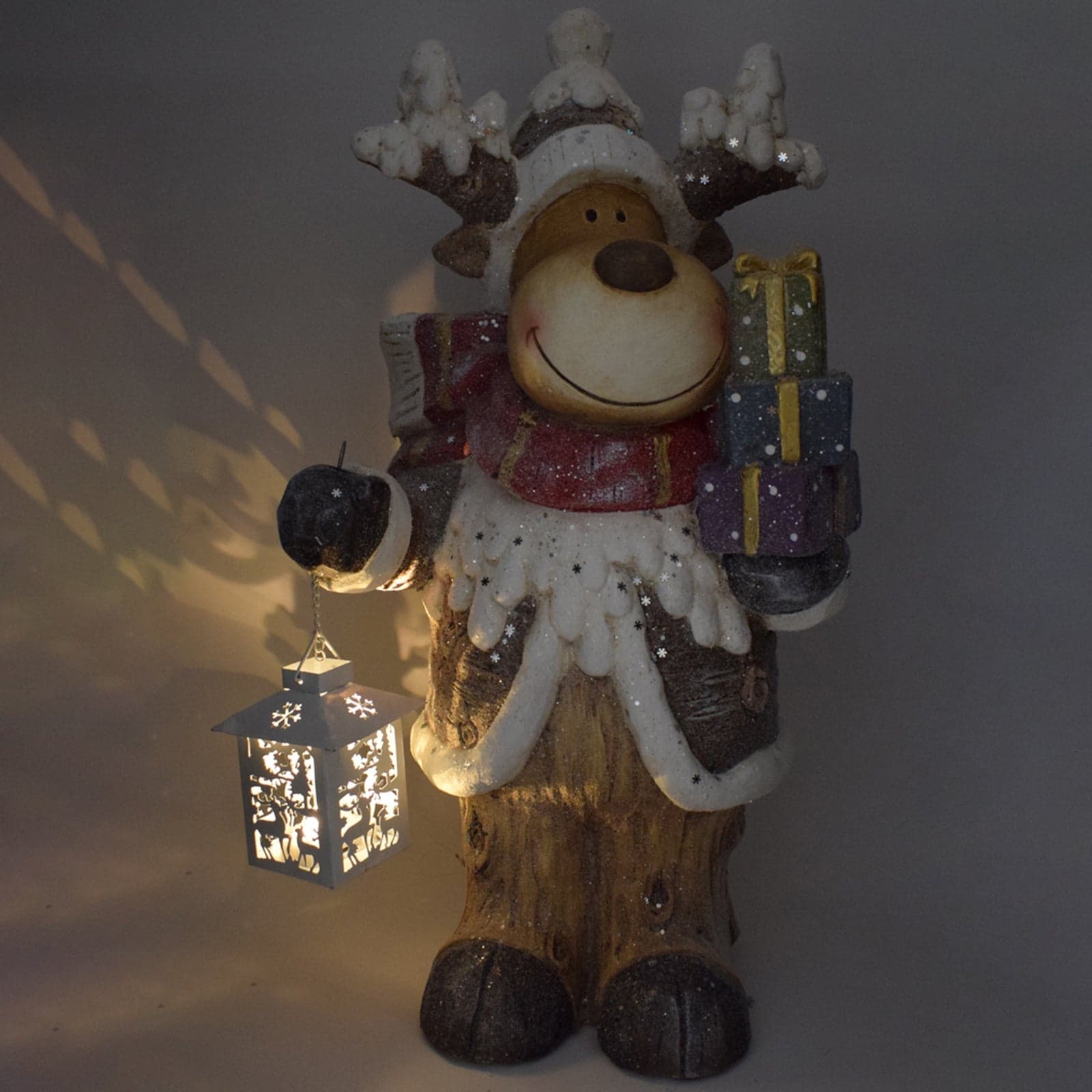 Statua Natalizia Renna in poliresina decorazione con lanterna a led h 52 cm - 2