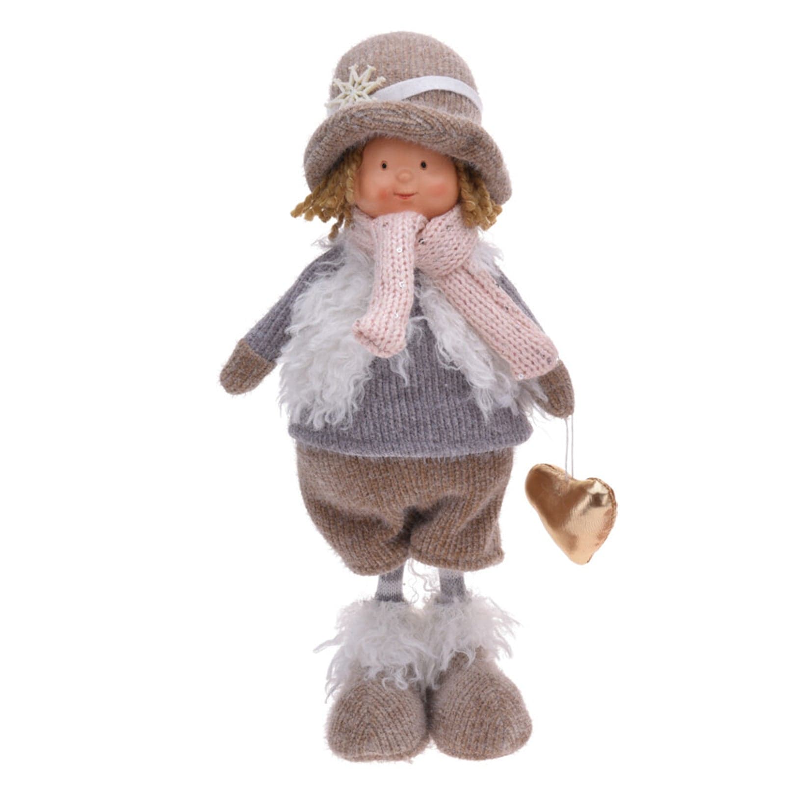 Bimbo con cappello buffo decorazione natalizia in tessuto Rosa e Grigio h 36 - 3